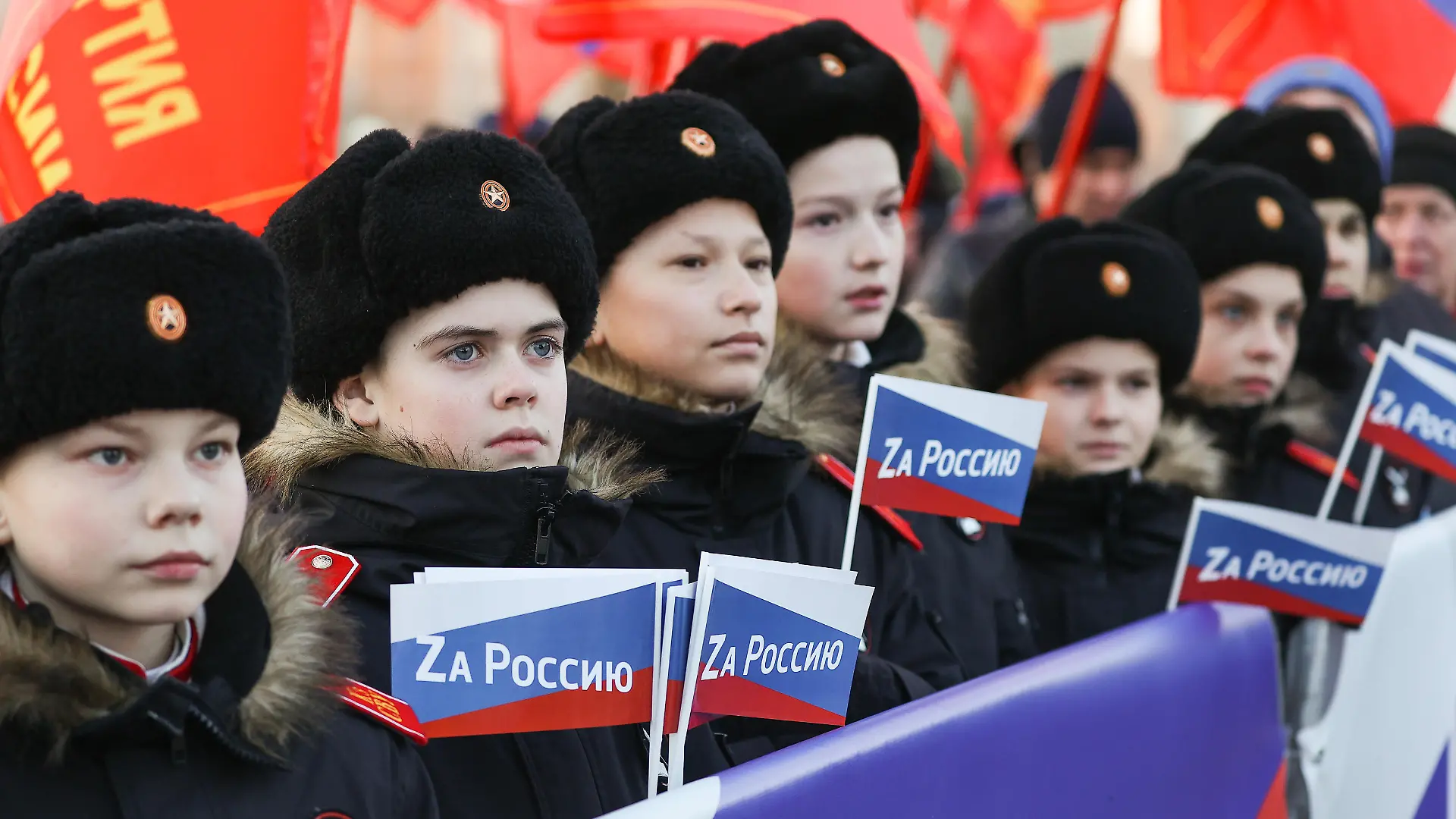 KAZAN, RUSSIA - MARCH 18, 2022: Suvorov School students attend a concert marking the 8th anniversary of Crimea's reunification with Russia in Victory Park. Yegor Aleyev/TASS/ddp/Sipa USA