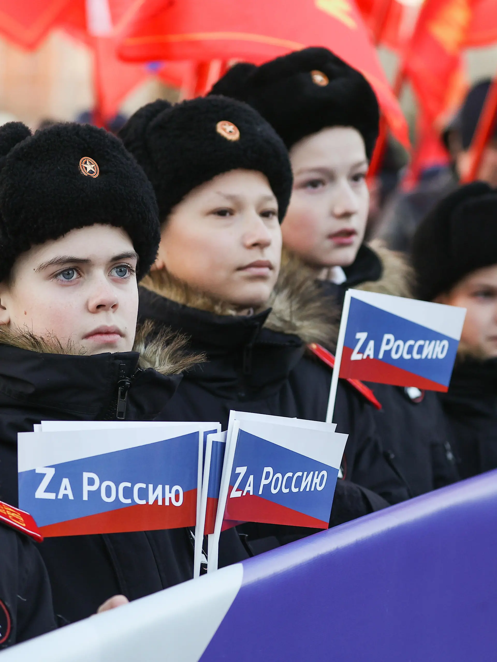 KAZAN, RUSSIA - MARCH 18, 2022: Suvorov School students attend a concert marking the 8th anniversary of Crimea's reunification with Russia in Victory Park. Yegor Aleyev/TASS/ddp/Sipa USA