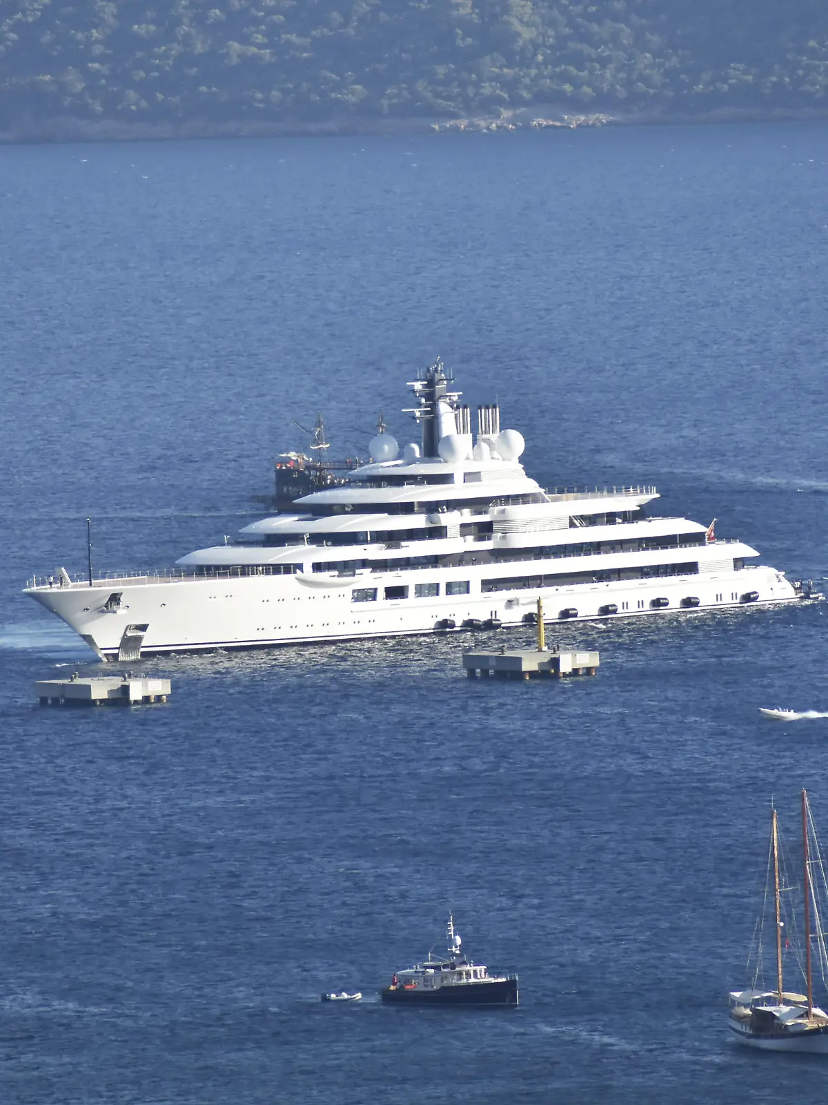 MUGLA, TURKEY - AUGUST 16: 'Scheherazade', one of the largest superyachts in the world, anchors in Bodrum district of Mugla, Turkey on August 16, 2020. Osman Uras / Anadolu Agency