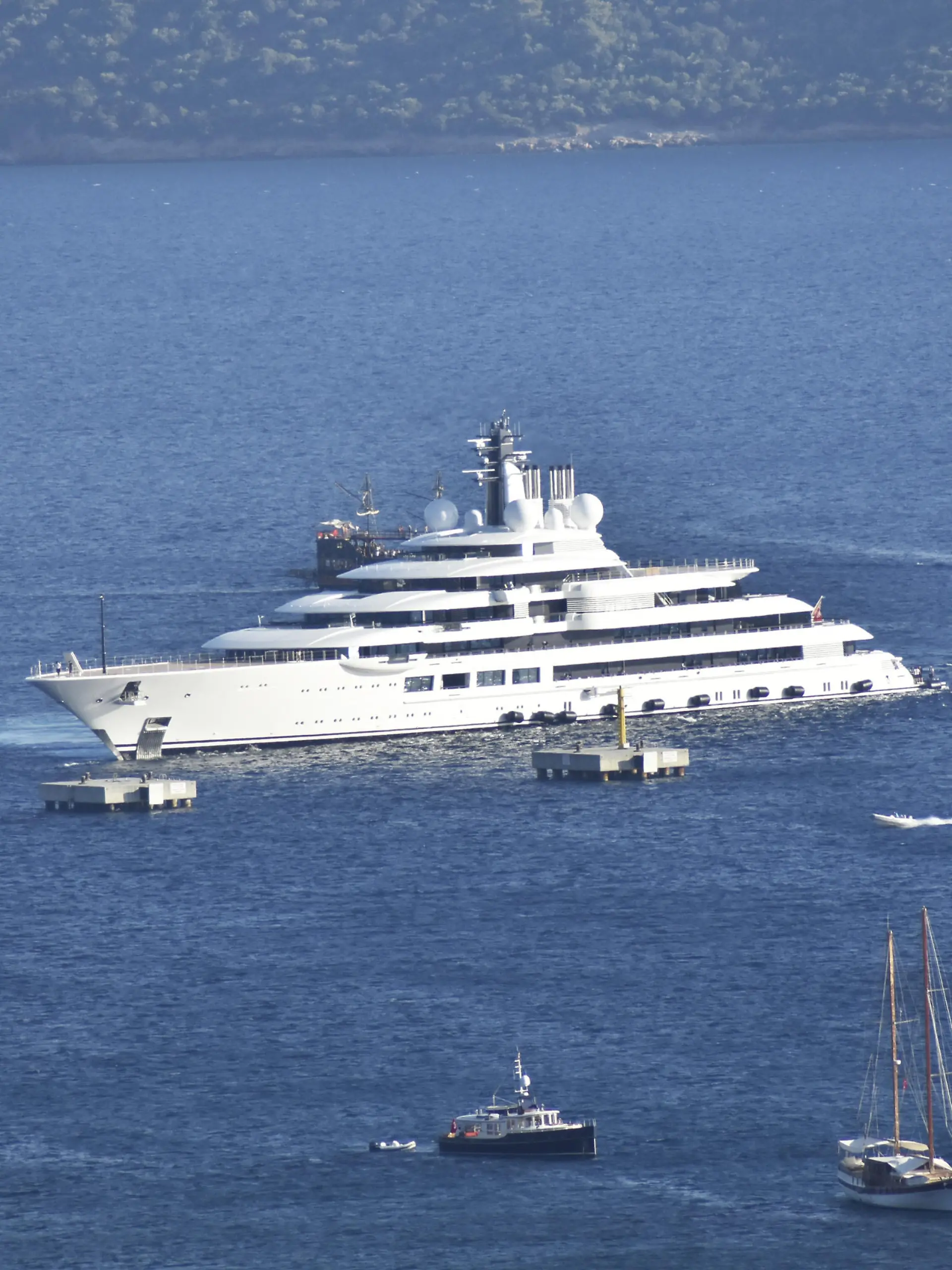MUGLA, TURKEY - AUGUST 16: 'Scheherazade', one of the largest superyachts in the world, anchors in Bodrum district of Mugla, Turkey on August 16, 2020. Osman Uras / Anadolu Agency
