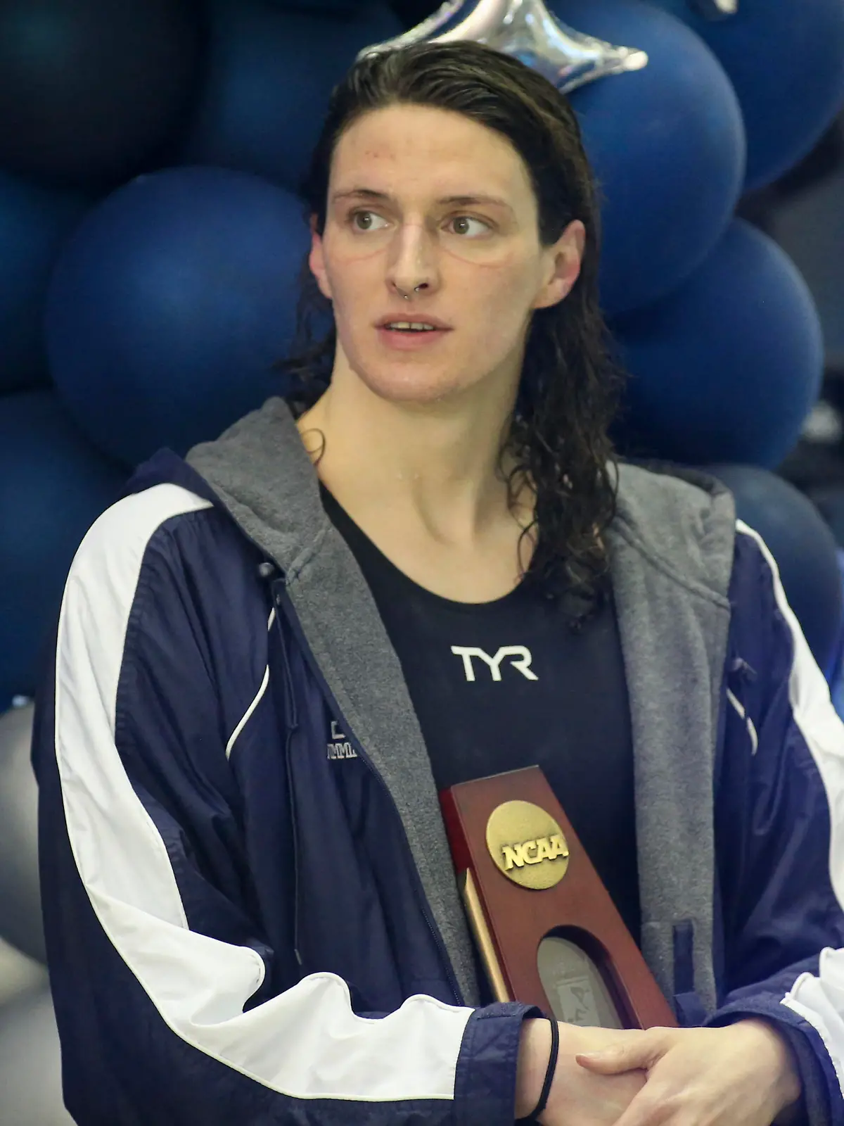 Mar 19, 2022; Atlanta, Georgia, USA; Penn Quakers swimmer Lia Thomas finishes eighth in the 100 free at the NCAA Swimming & Diving Championships at Georgia Tech. Mandatory Credit: Brett Davis-USA TODAY Sports