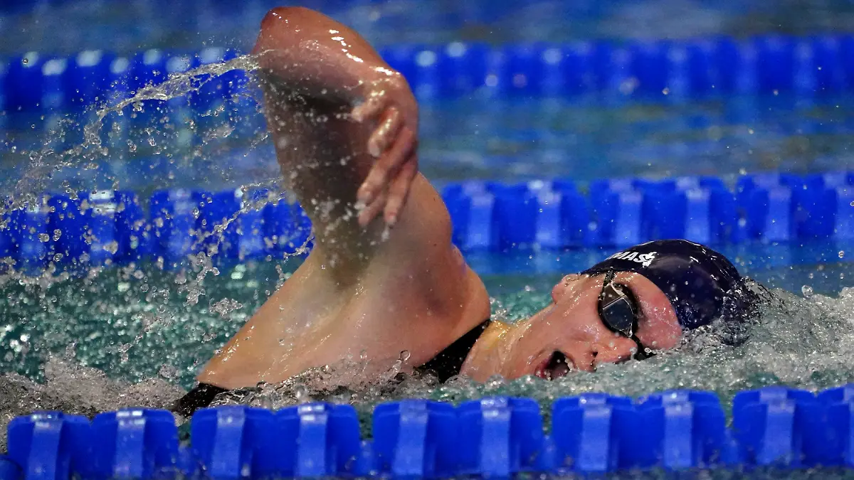 University of Pennsylvania transgender athlete Lia Thomas swims in a preliminary heat for the 500-yard freestyle at the NCAA Swimming and Diving Championships Thursday, March 17, 2022, at Georgia Tech in Atlanta. (AP Photo/John Bazemore)(AP Photo/John Bazemore)
