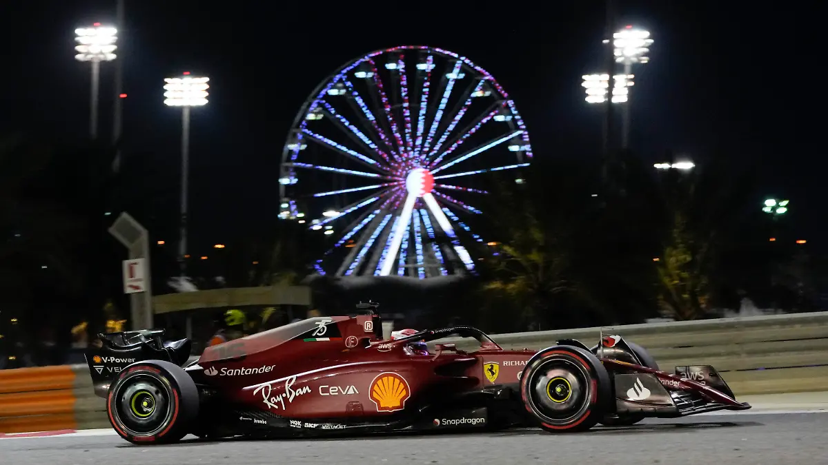 Ferrari driver Charles Leclerc of Monaco steers his car during the Formula One Bahrain Grand Prix it in Sakhir, Bahrain, Sunday, March 20, 2022. (AP Photo/Hassan Ammar)