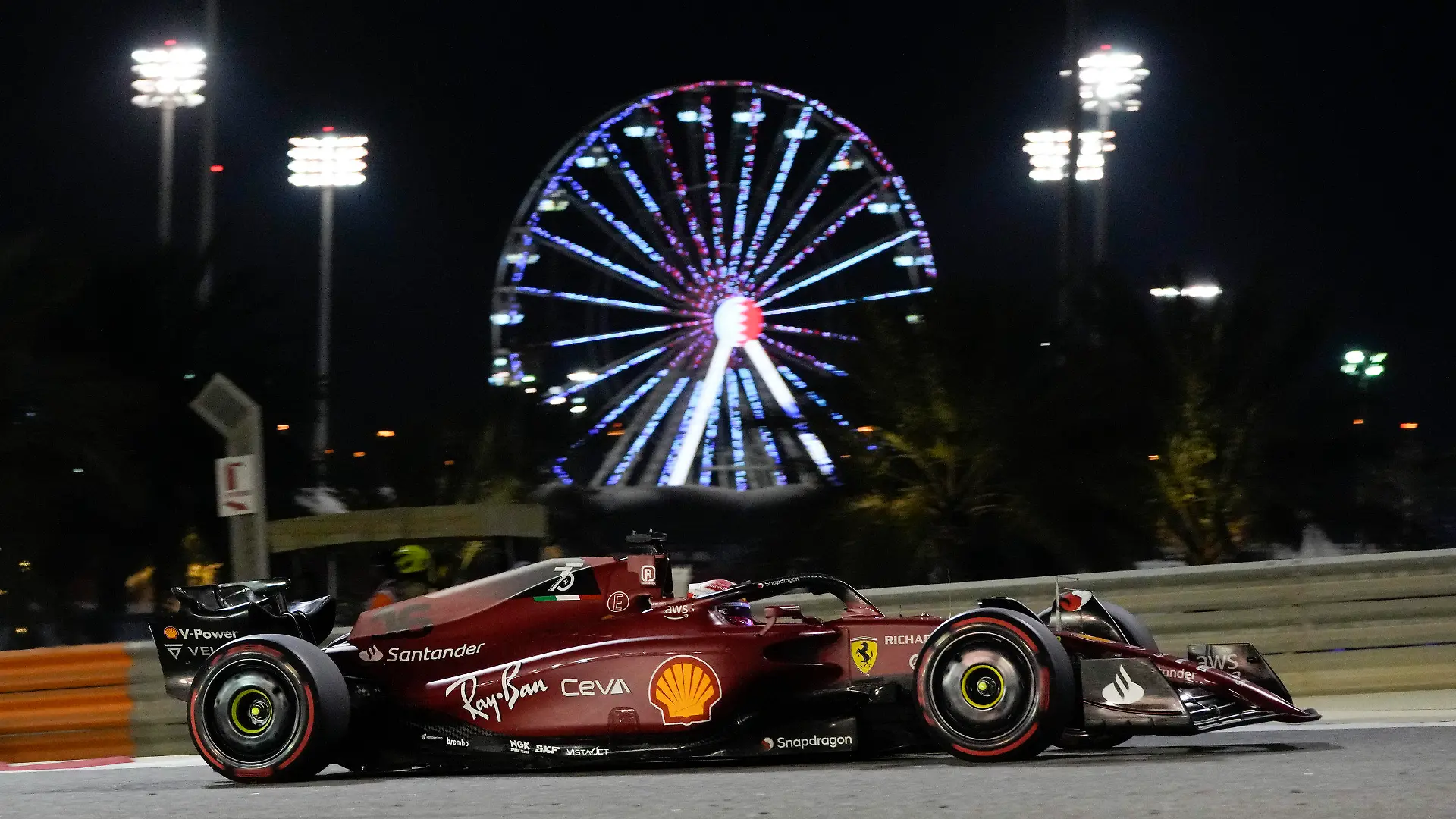 Ferrari driver Charles Leclerc of Monaco steers his car during the Formula One Bahrain Grand Prix it in Sakhir, Bahrain, Sunday, March 20, 2022. (AP Photo/Hassan Ammar)