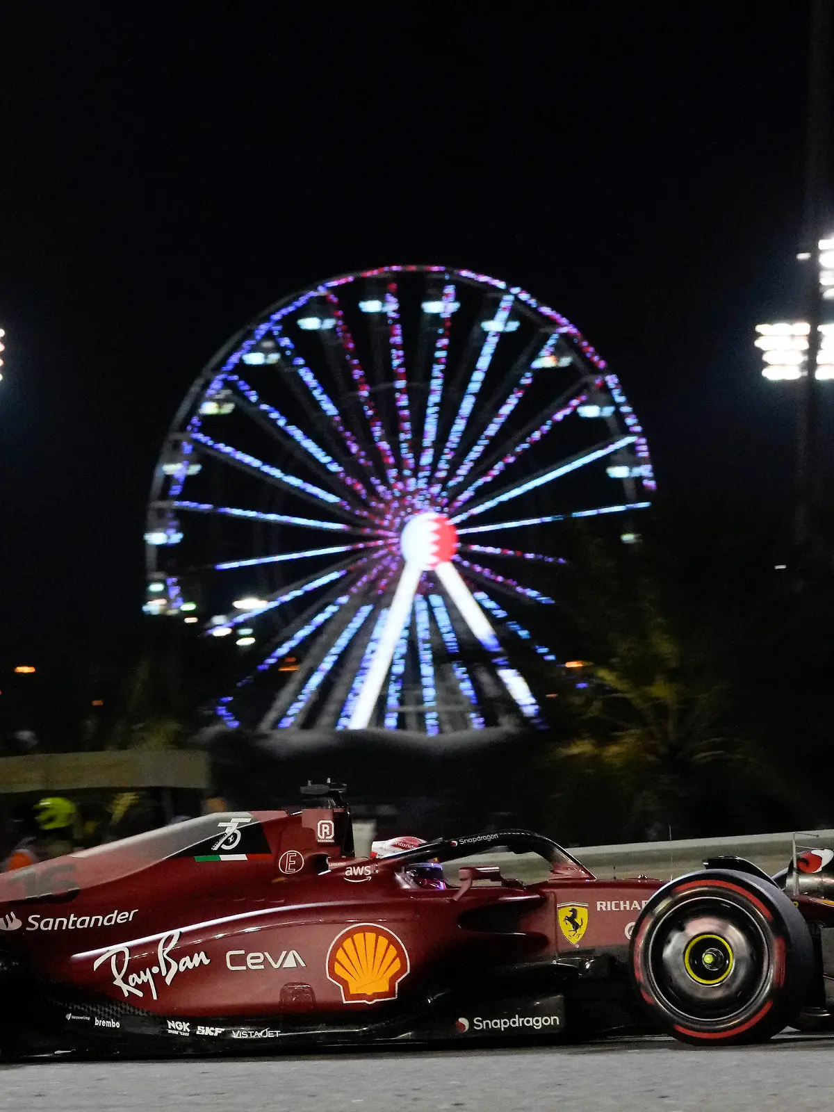 Ferrari driver Charles Leclerc of Monaco steers his car during the Formula One Bahrain Grand Prix it in Sakhir, Bahrain, Sunday, March 20, 2022. (AP Photo/Hassan Ammar)