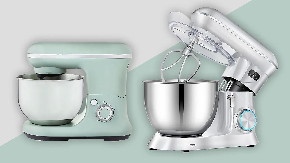 Aldi-Küchenmaschine und Kesser-Küchenmaschine in einer Collage.