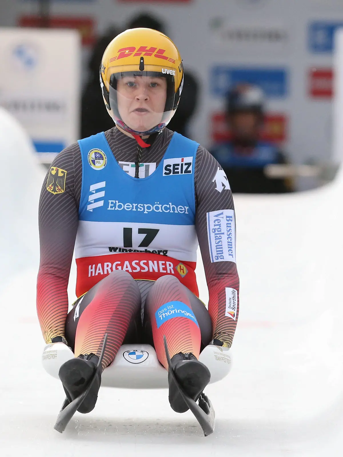 ARCHIV - 02.01.2022, Nordrhein-Westfalen, Winterberg: Rodeln: Weltcup, Einsitzer, Frauen, 1. Durchgang: Dajana Eitberger aus Deutschland fährt im Eiskanal. (zu dpa: «Rennrodlerin Eitberger machen Folgen von Covid-Erkrankung zu schaffen») Foto: Friso Gentsch/dpa +++ dpa-Bildfunk +++