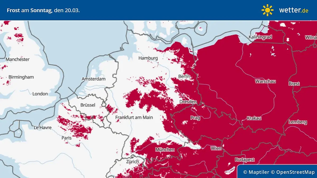Die Grafik zeigt die Frostgefahr in Deutschland