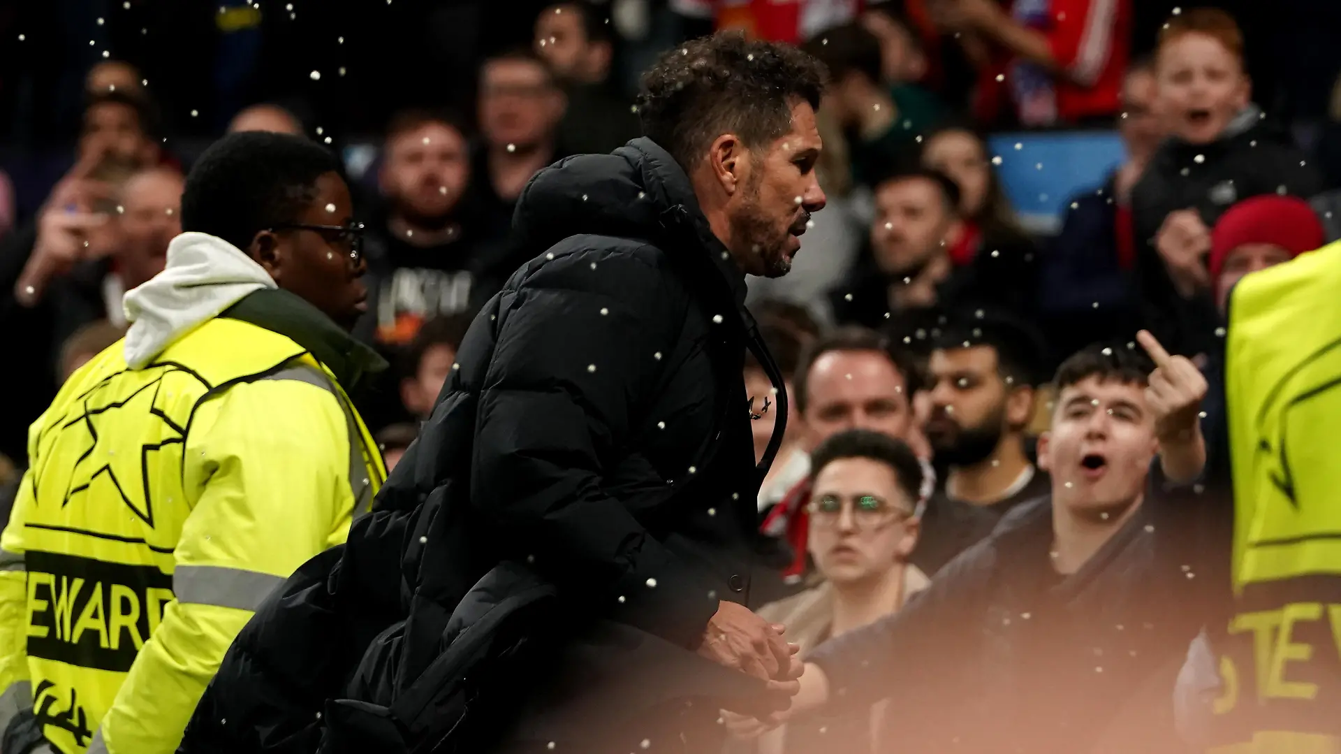 Manchester United v Atletico Madrid - UEFA Champions League - Round of Sixteen - Second Leg - Old Trafford. EDITORS NOTE GESTURE Atletico Madrid manager Diego Simeone after the UEFA Champions League round of sixteen second leg match at Old Trafford, Manchester. Picture date: Tuesday March 15, 2022. See PA story SOCCER Man Utd. Photo credit should read: Martin Rickett/PA Wire. RESTRICTIONS: Use subject to restrictions. Editorial use only, no commercial use without prior consent from rights holder. URN:65870646