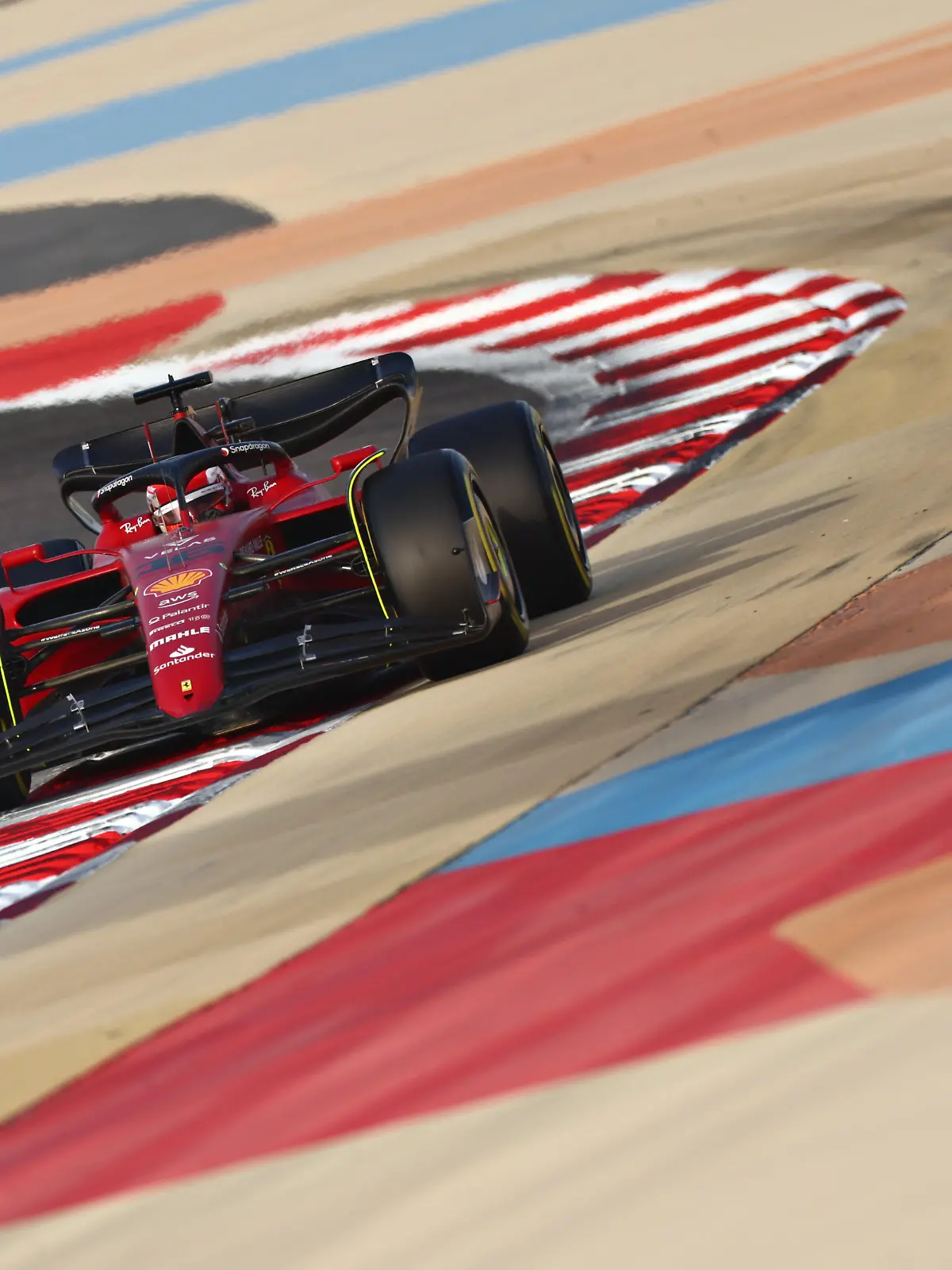 BAHRAIN, BAHRAIN - MARCH 12: Charles Leclerc of Monaco driving (16) the Ferrari F1-75 on track during Day Three of F1 Testing at Bahrain International Circuit on March 12, 2022 in Bahrain, Bahrain. (Photo by Mark Thompson/Getty Images)