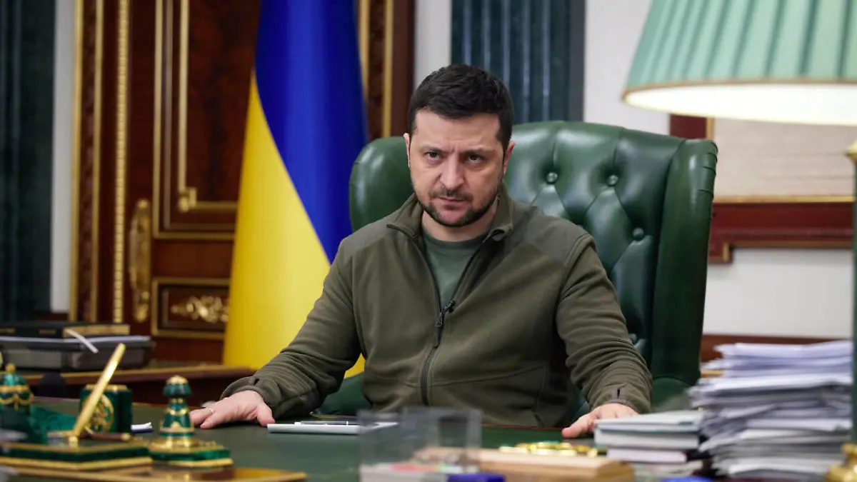  KYIV, UKRAINE - MARCH 11, 2022 - President of Ukraine Volodymyr Zelenskyy is pictured during his regular address to the nation, Kyiv, capital of Ukraine. The head of state said that everyone was gaining glory for Ukraine in his or her place. The custom-size photo is courtesy of the press service of the Office of the President of Ukraine. Address of Ukrainian President Volodymyr Zelenskyy Copyright: xUKRINFORMx