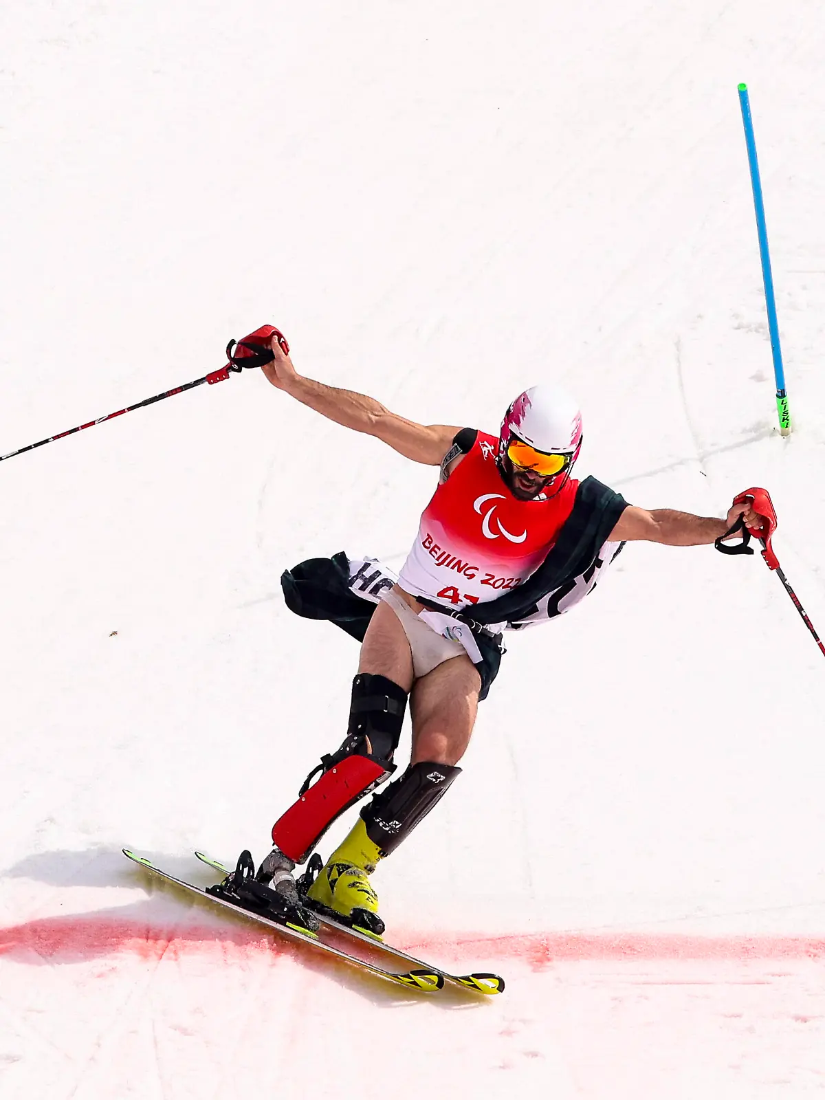 PARALYMPICS - Winter Paralympics Beijing 2022 YANQING,CHINA,13.MAR.22 - PARALYMPICS, ALPINE SKIING - Paralympic Winter games, Winterspiele,Spiele, Summer games Beijing 2022, slalom, men. Image shows Manoel Bourdenx FRA. PUBLICATIONxNOTxINxAUTxSUIxSWE GEPAxpictures/xPatrickxSteiner 