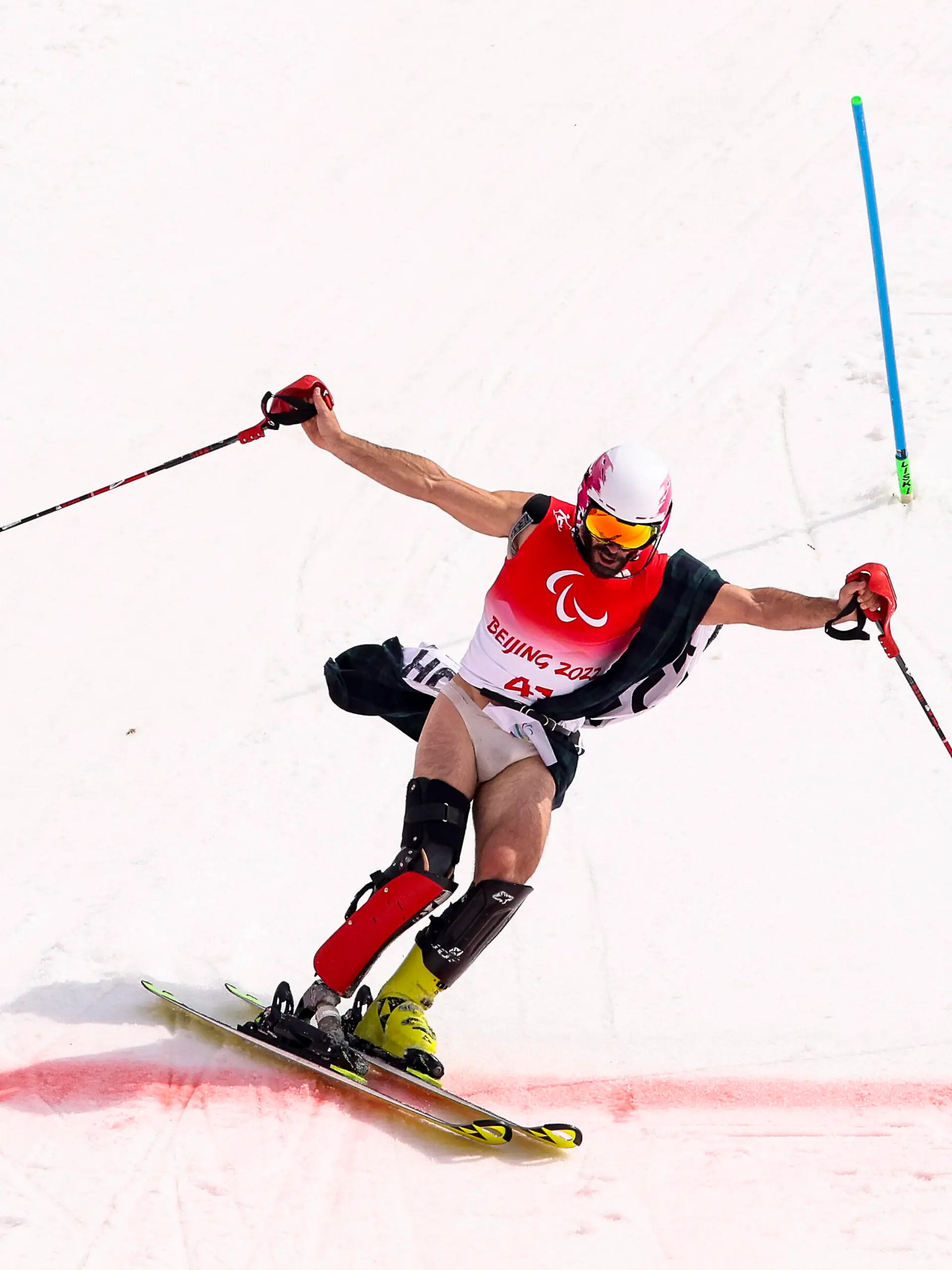 PARALYMPICS - Winter Paralympics Beijing 2022 YANQING,CHINA,13.MAR.22 - PARALYMPICS, ALPINE SKIING - Paralympic Winter games, Winterspiele,Spiele, Summer games Beijing 2022, slalom, men. Image shows Manoel Bourdenx FRA. PUBLICATIONxNOTxINxAUTxSUIxSWE GEPAxpictures/xPatrickxSteiner 