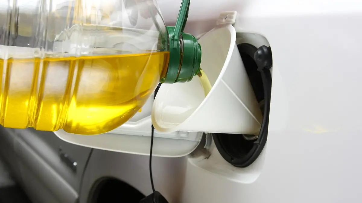 Using vegetable oil as an alternative fuel source for automobiles.  Vegetable oil being poured into an SUV's gas tank.Please visit my lightbox for more similar photos
