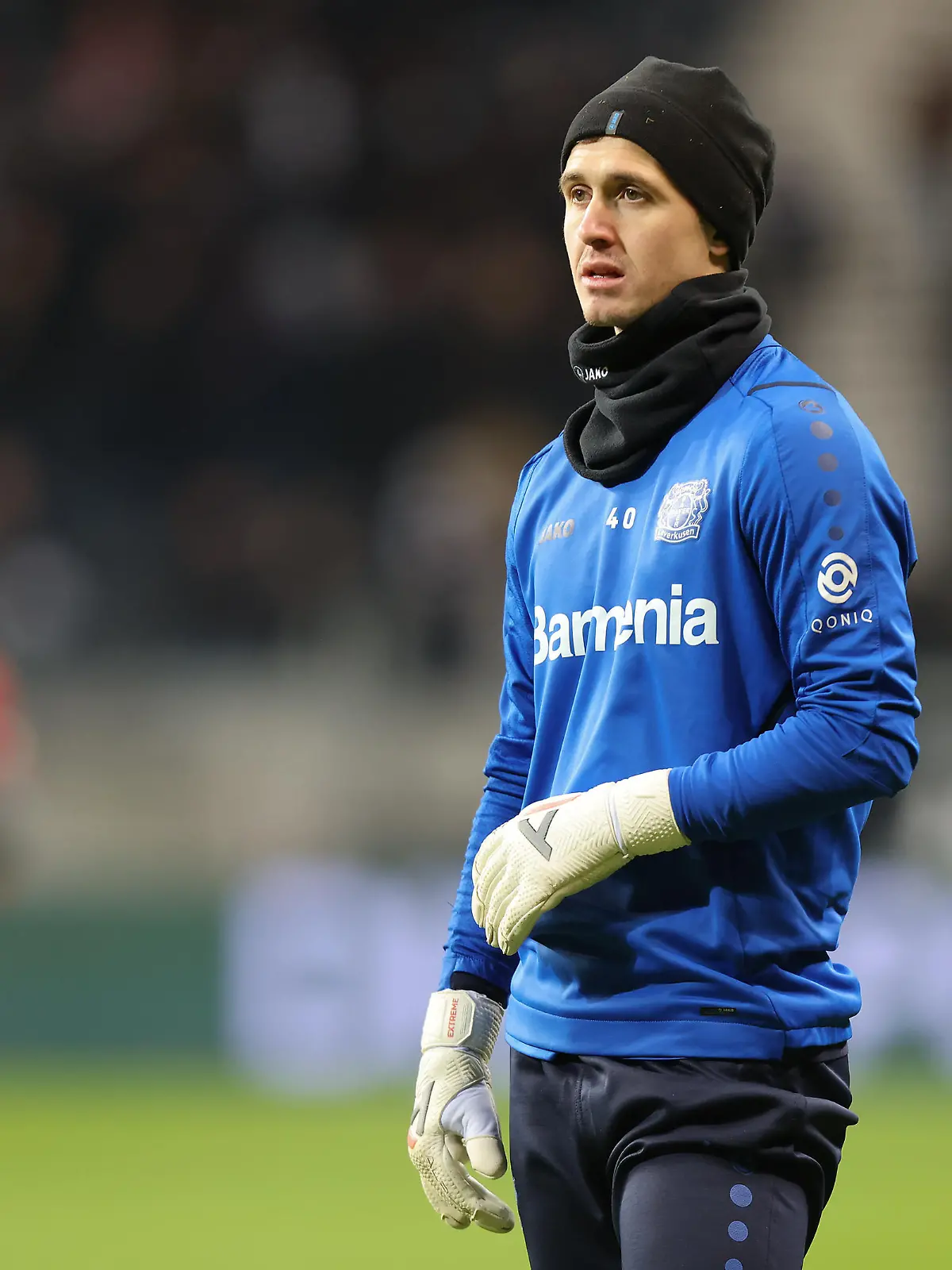 Andrey Lunev (Leverkusen, 40). Bundesligaspiel zwischen Eintracht Frankfurt und Bayer Leverkusen am 12. Dezember 2021 im Deutsche Bank Park in Frankfurt am Main. Nach Vorgaben der DFL, Deutsche Fußball Liga, ist es untersagt, in dem Stadion und/oder vom Spiel angefertigte Fotoaufnahmen in Form von Sequenzbildern und/oder videoähnlichen Fotostrecken zu verwerten bzw. verwerten zu lassen.