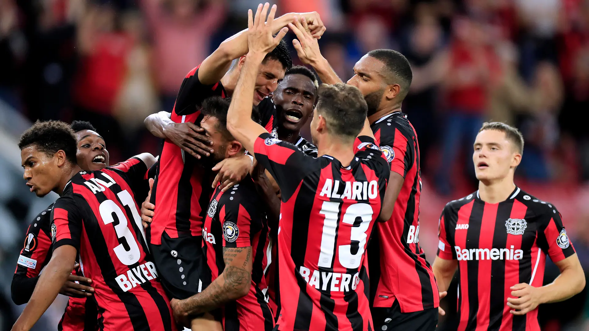 PALACIOS Exequiel Team Bayer 04 Leverkusen Jubel nach seinem Tor zum 1 : 1 Ausgleich UEFA Europa League Saison 2021 _ 2022 Spiel Bayer 04 Leverkusen - Ferencvarosi Budapest am 16. 09. 2021 in Leverkusen DFL REGULATIONS PROHIBIT ANY USE OF PHOTOGRAPHS as IMAGE SEQUENCES and/or QUASI-VIDEO *** PALACIOS Exequiel Team Bayer 04 Leverkusen cheering after his goal to equalize 1 1 UEFA Europa League Season 2021 2022 Match Bayer 04 Leverkusen Ferencvarosi Budapest on 16 09 2021 in Leverkusen DFL REGULATIONS PROHIBIT ANY USE OF PHOTOGRAPHS as IMAGE SEQUENCES and or QUASI VIDEO