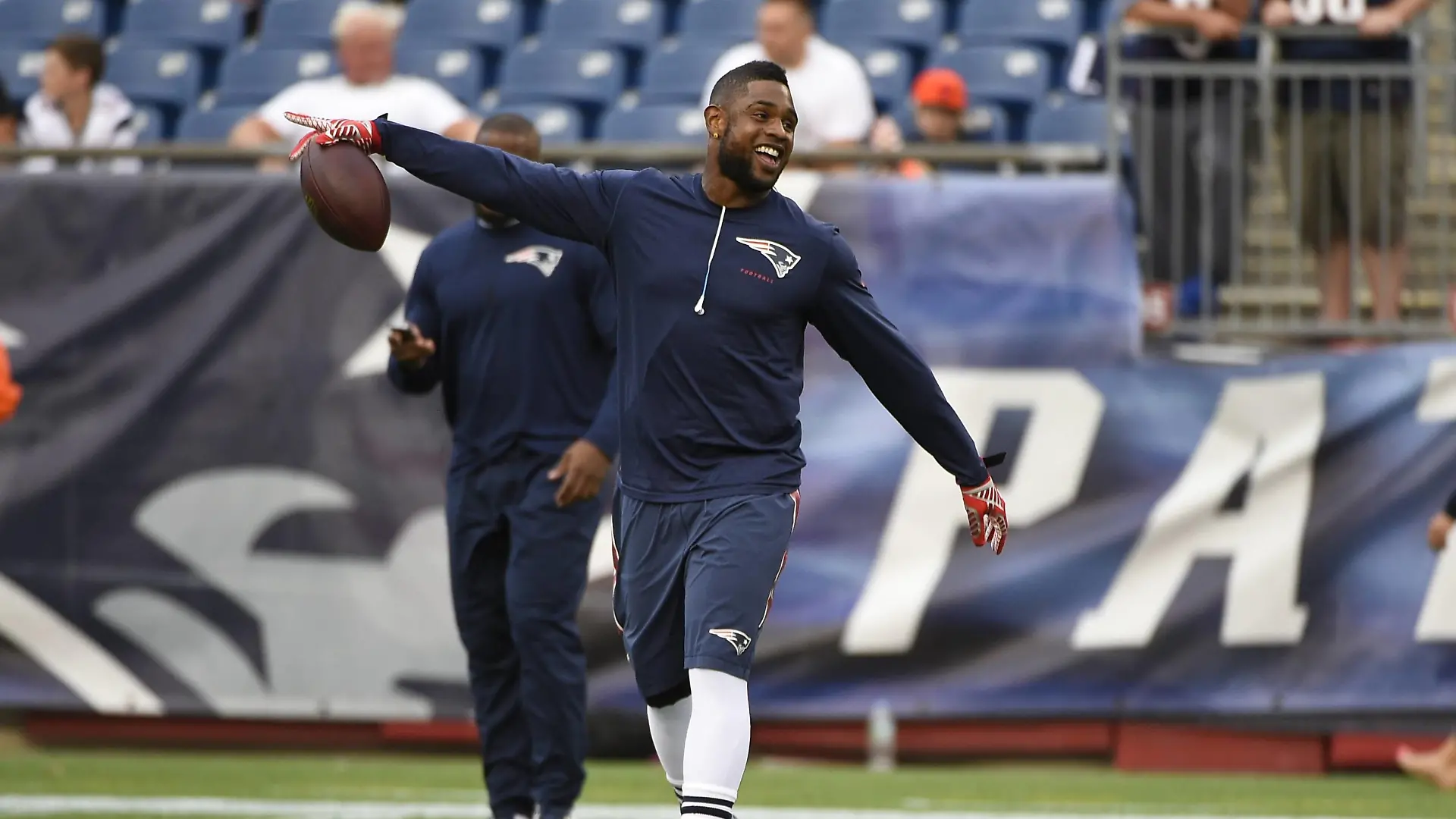 Aug. 22, 2014 - Foxborough, Massachusetts, USA - August 22, 2014 - Foxborough, Massachusetts, U.S.- New England Patriots running back Stevan Ridley (22) warms up before the NFL American Football Herren USA pre-season game between the New England Patriots and the Carolina Panthers held at Gillette Stadium in Foxborough Massachusetts. The Patriots defeated the Panthers 30-7 in regulation time. Eric Canha/CSM NFL American Football Herren USA 2014: Panthers vs Patriots AUG 22 - ZUMAc04