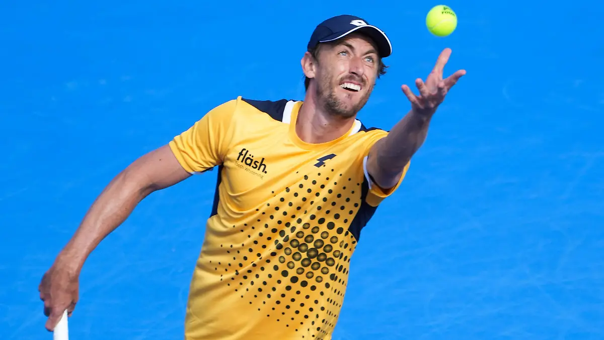 February 14, 2022, Delray Beach, Florida, United States: February, 14 - Delray Beach: John Millman(AUS) in action here, comes back after dropping the first set to defeat Maxime Cressy(USA) 67(2) 76(2) 76(3) during the first round of the 2022 Delray Beach Open by Vitacost held in Delray Beach, FL. (Credit Image: © Andrew Patron/ZUMA Press Wire