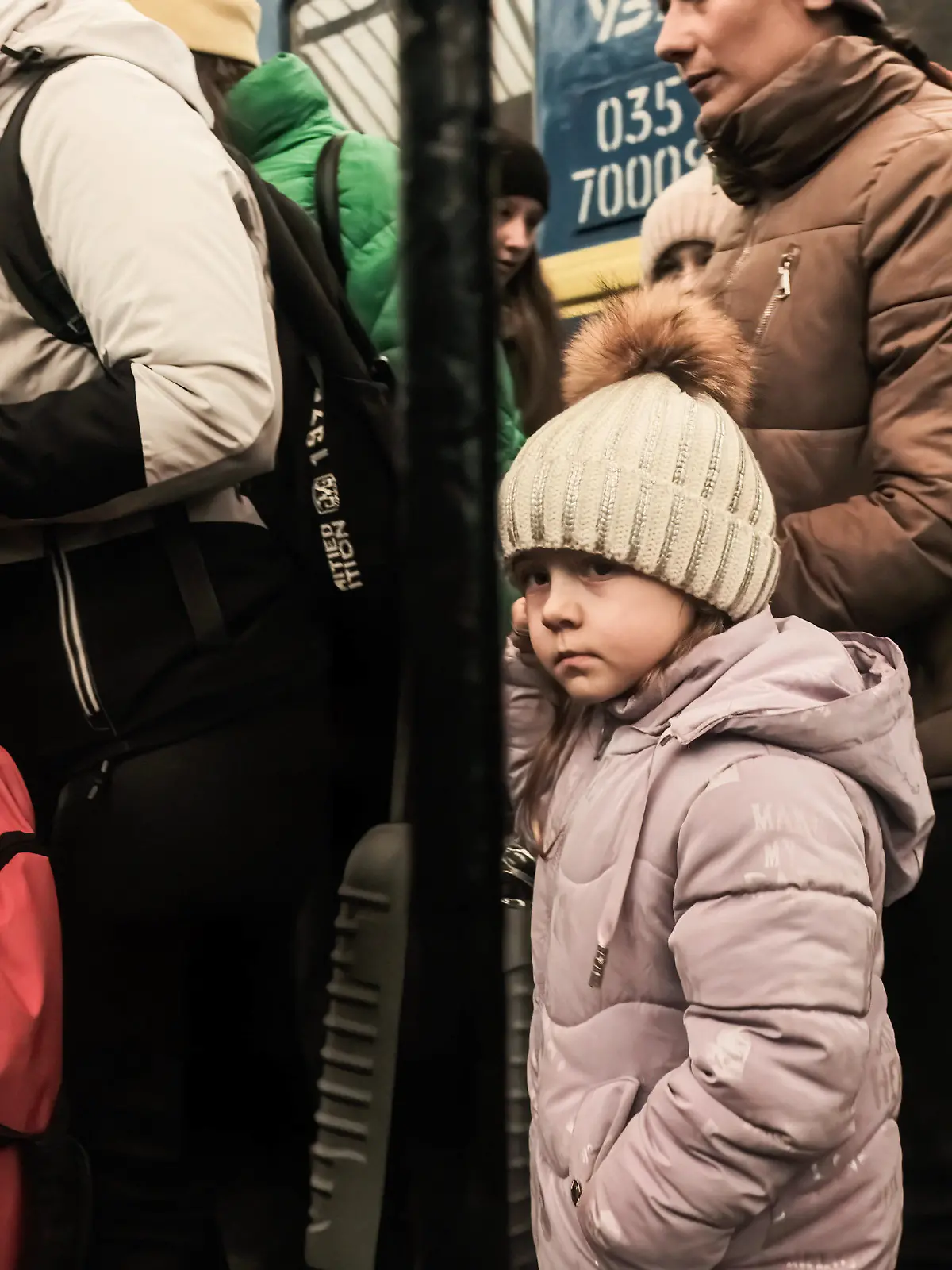 March 10, 2022, Lviv, Ukraine: Ukrainian refugees arrive at the Lviv central rail station in Lviv from trains originating in various cities in Ukraine. Since the beginning of the Russian invasion of Ukraine around two million refugees have fled their homes and crossed into Poland and other neighboring countries many of them passing through the western city of Lviv to get to their destination. Lviv Ukraine - ZUMAs197 20220310_zaa_s197_555 Copyright: xMatthewxHatcherx 