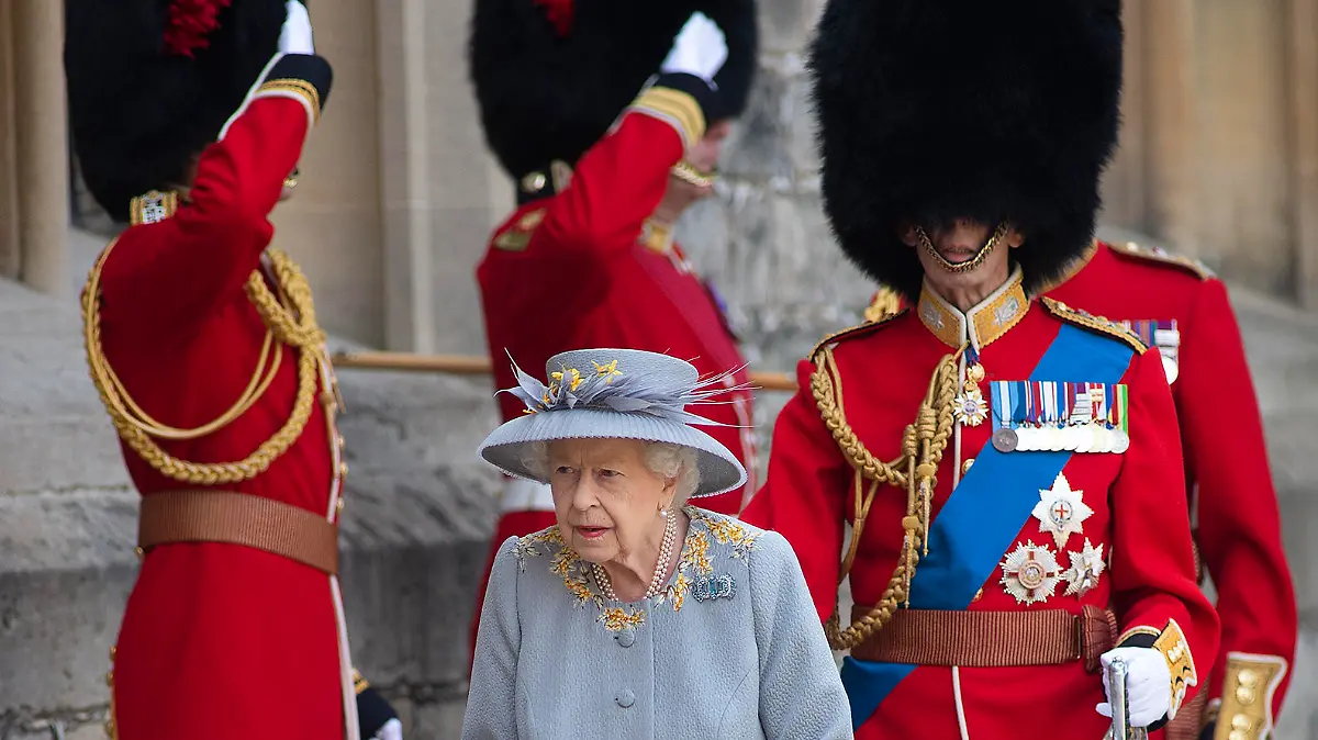 The Queen will view a military parade in the Quadrangle of Windsor Castle to mark Her Majesty's Official Birthday, on Saturday 12th June. The parade will be held by the Household Division, and The Queen's Colour of F Company Scots Guards will be trooped. His Royal Highness The Duke of Kent, Colonel, Scots Guards, will accompany The Queen., Credit:©Eddie Mulholland / Avalon