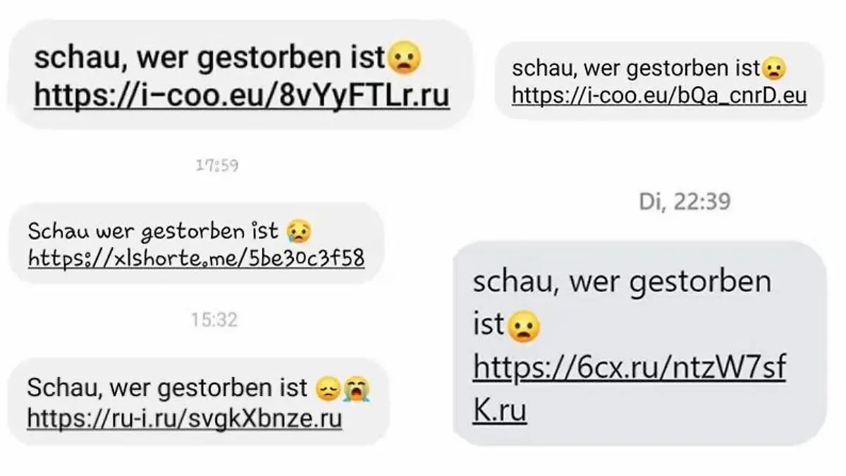"Schau wer gestorben ist" lautet der Text einer Fake-Nachricht, die Facebook-Nutzer in die Phishing-Falle führt.