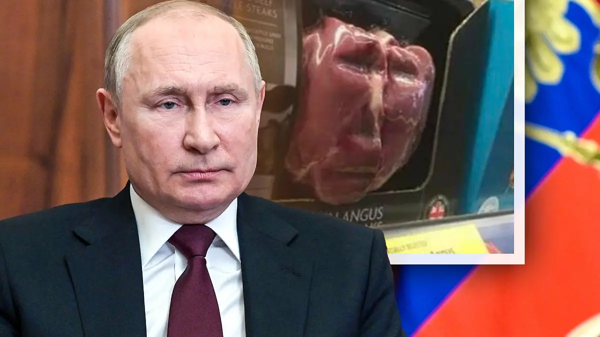 Das Fleisch in einem Discounter sieht aus wie das Gesicht von Wladimir Putin