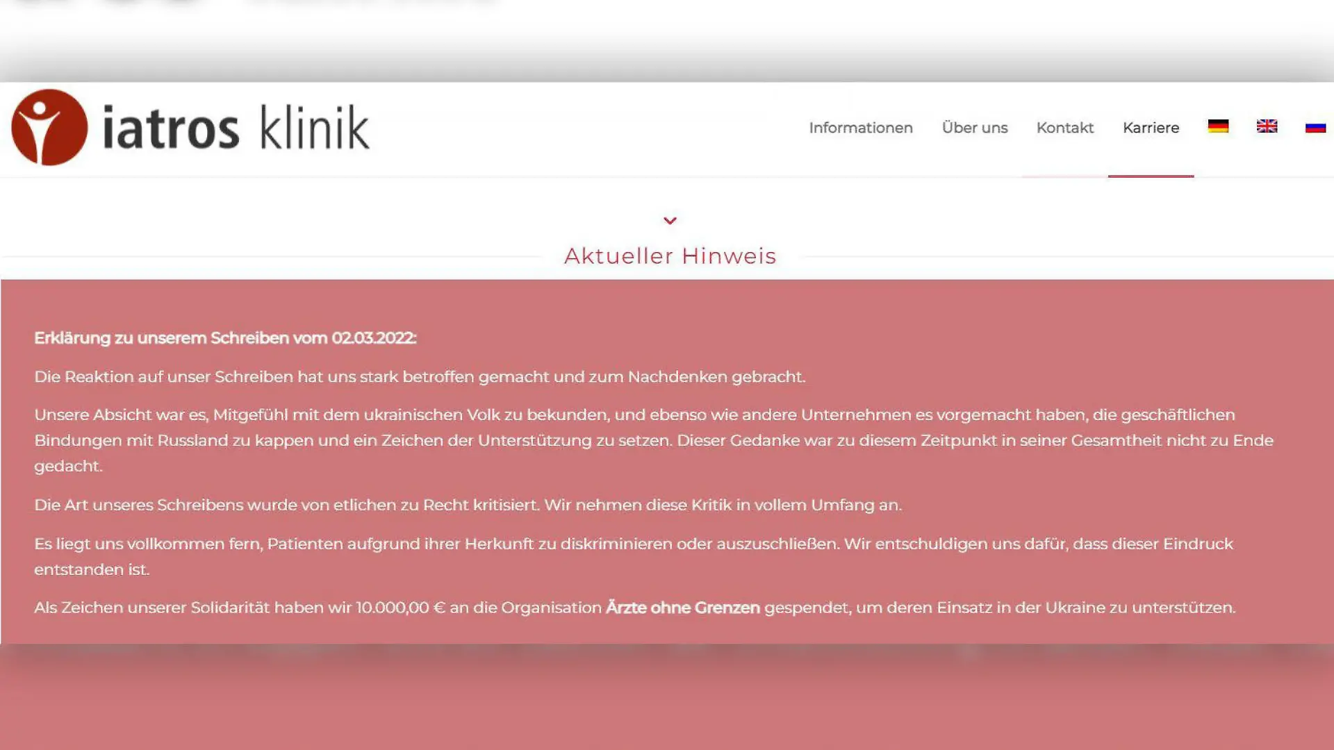 Die Privatklinik aus München äußerte sich nach der heftigen Kritik.