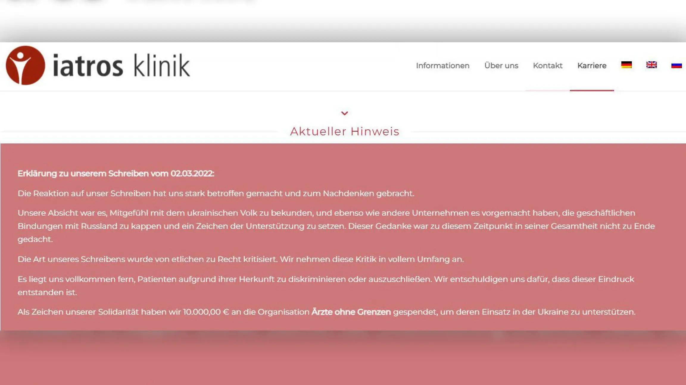 Die Privatklinik aus München äußerte sich nach der heftigen Kritik.