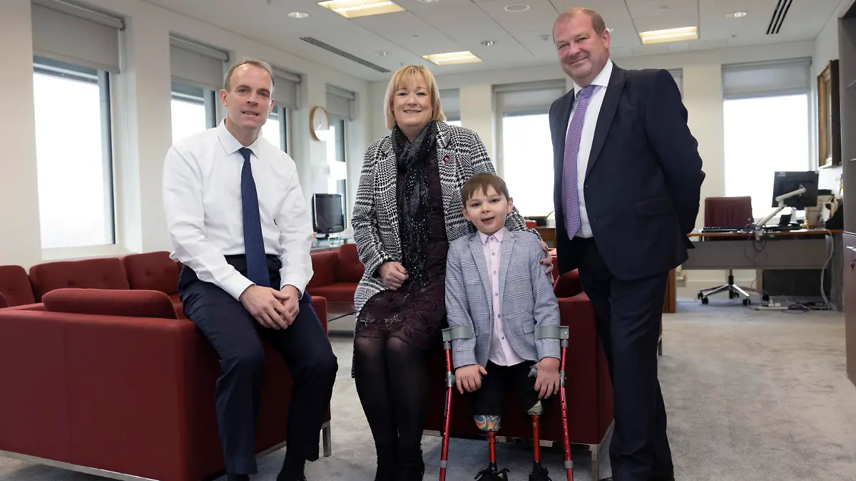 29/11/2021. Petty France, United Kingdom. The Deputy Prime Minister, Dominic Raab Meets Tony Hudgell and his adopted parents at the Ministry of Justice. Picture by Tim Hammond / No 10 Downing Street / eyevine