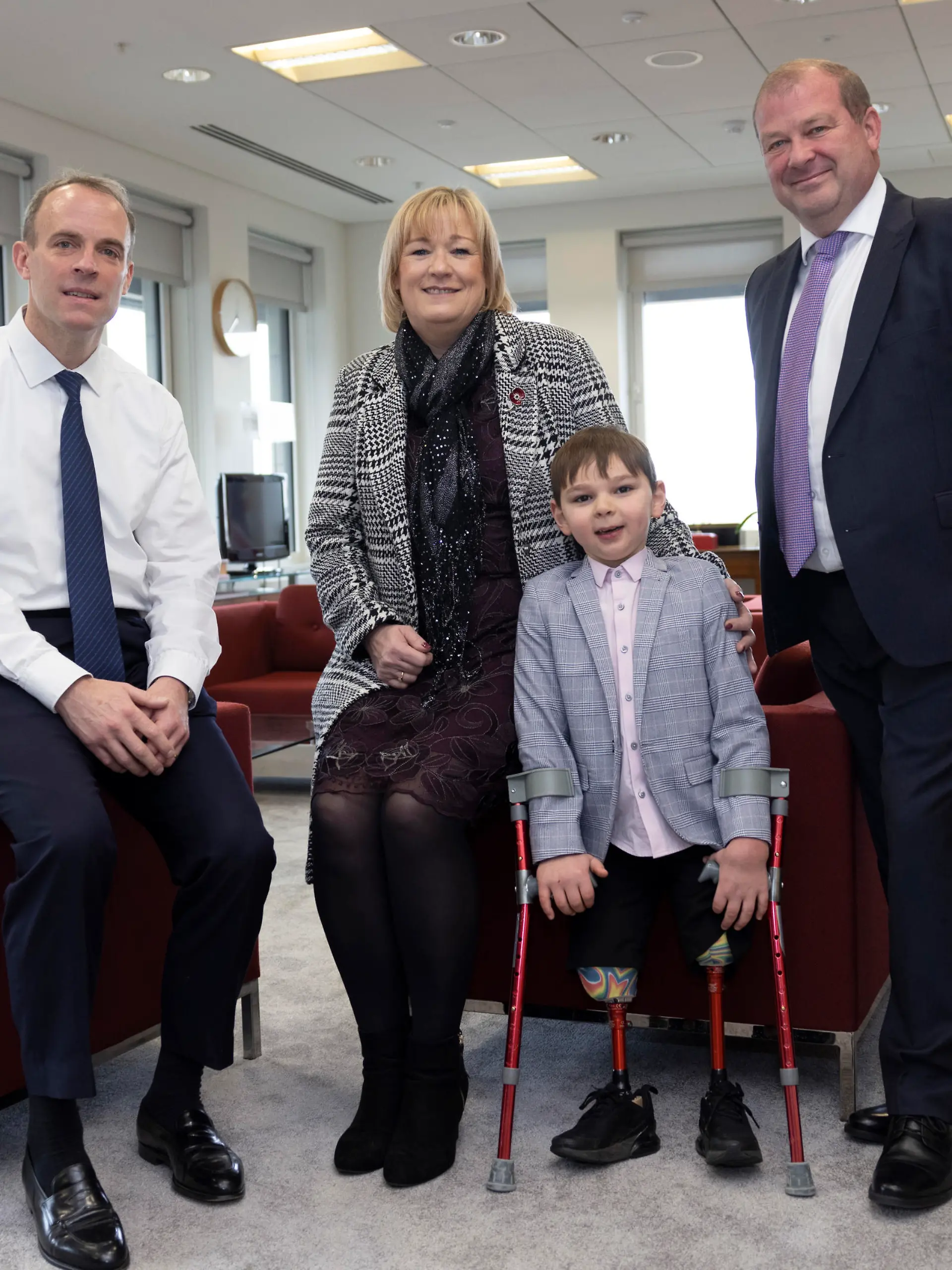 29/11/2021. Petty France, United Kingdom. The Deputy Prime Minister, Dominic Raab Meets Tony Hudgell and his adopted parents at the Ministry of Justice. Picture by Tim Hammond / No 10 Downing Street / eyevine





