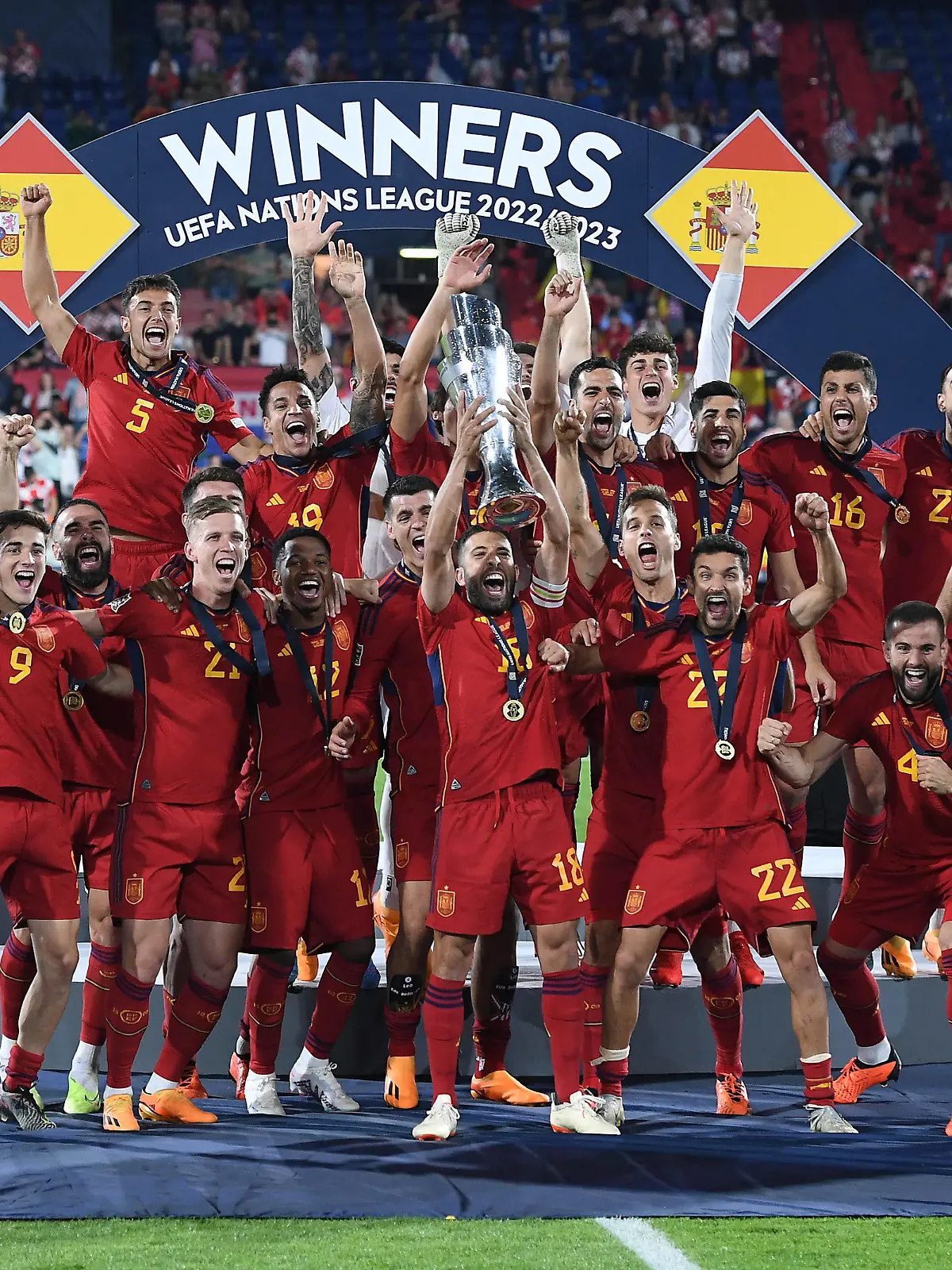 Fußball UEFA Nations League Finale Kroatien - Spanien am 18.06.2023 im Feyenoord Stadium in Rotterdam UEFA Nations League Sieger 2022/2023: Spanien *** Soccer UEFA Nations League final Croatia Spain on 18 06 2023 at Feyenoord Stadium in Rotterdam UEFA Nations League winner 2022 2023 Spain xRx