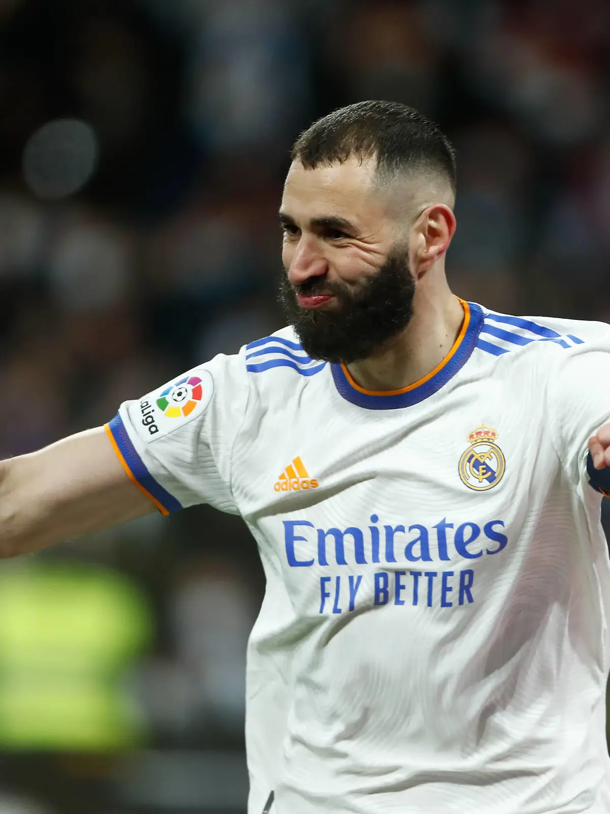  March 5, 2022, MADRID, MADRID, SPAIN: Karim Benzema of Real Madrid celebrates a goal during the spanish league, La Liga Santander, football match played between Real Madrid and Real Sociedad at Santiago Bernabeu stadium on March 05, 2022, in Madrid, Spain. MADRID SPAIN - ZUMAa181 20220305_zaa_a181_141 Copyright: xOscarxJ.xBarrosox