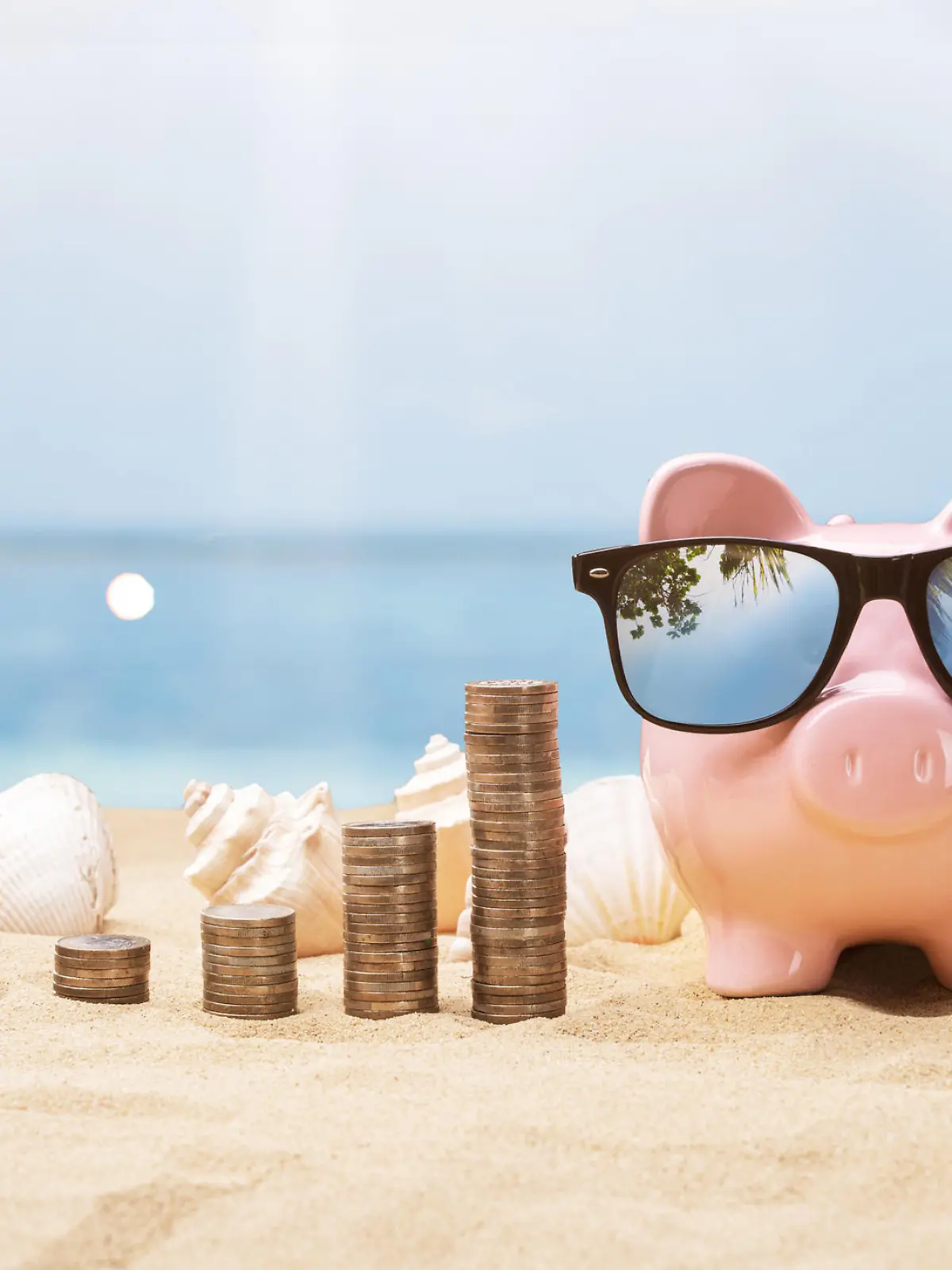 Pink Piggy Bank Near Growing Coin Stacks