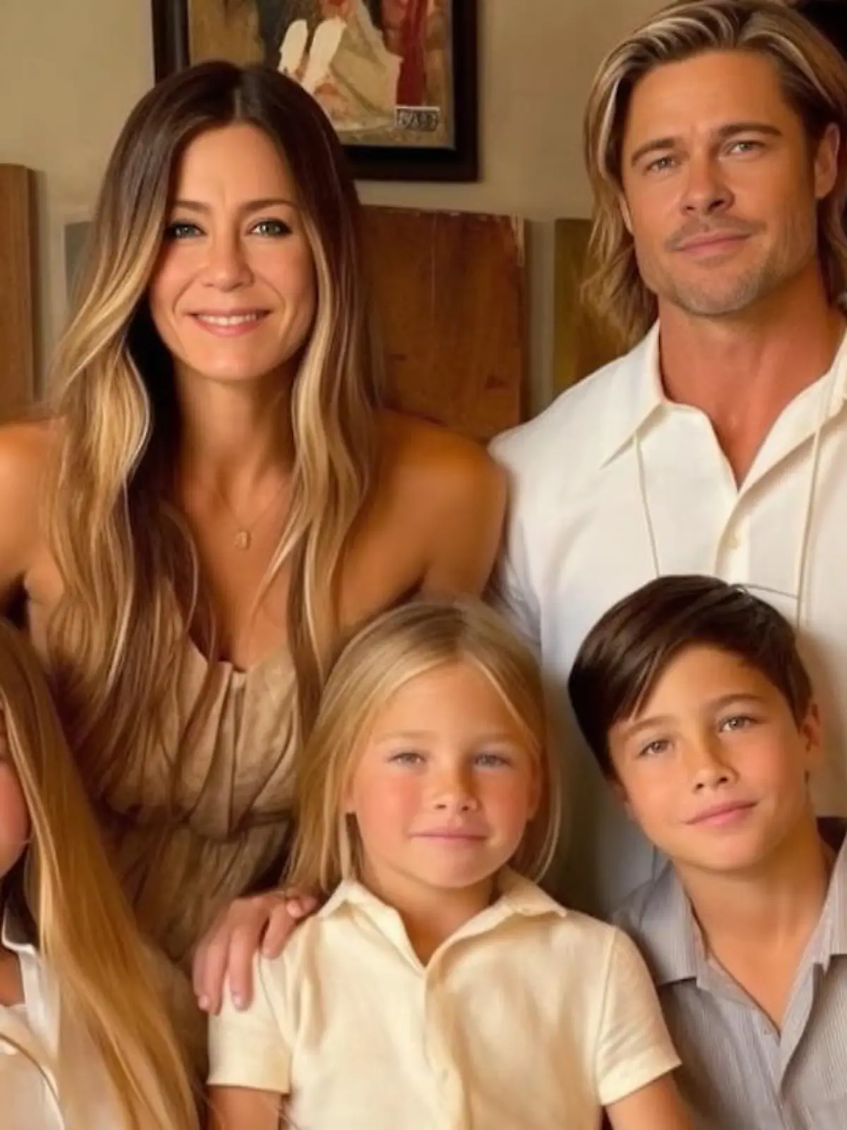 Jennifer Aniston und Brad Pitt mit ihren potenziellen Kindern.