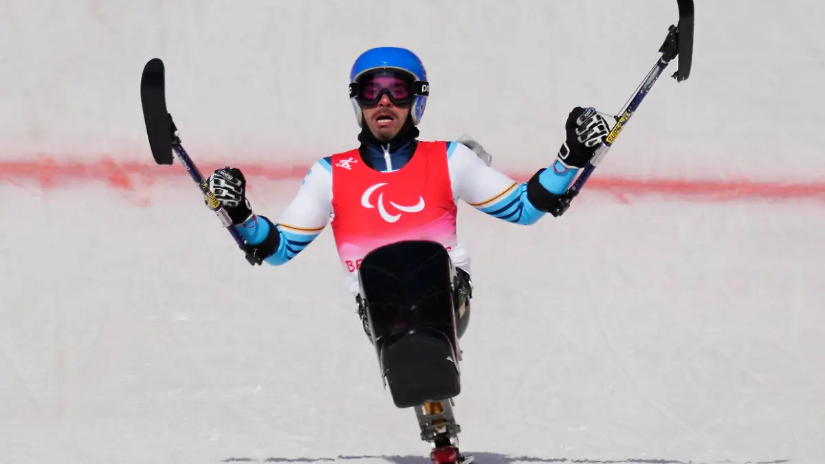 Beijing 2022 Winter Paralympic Games - Para Alpine Skiing - Men's Super G Standing - National Alpine Skiing Centre, Yanqing district, Beijing, China - March 6, 2022. Enrique Plantey of Argentina in action.