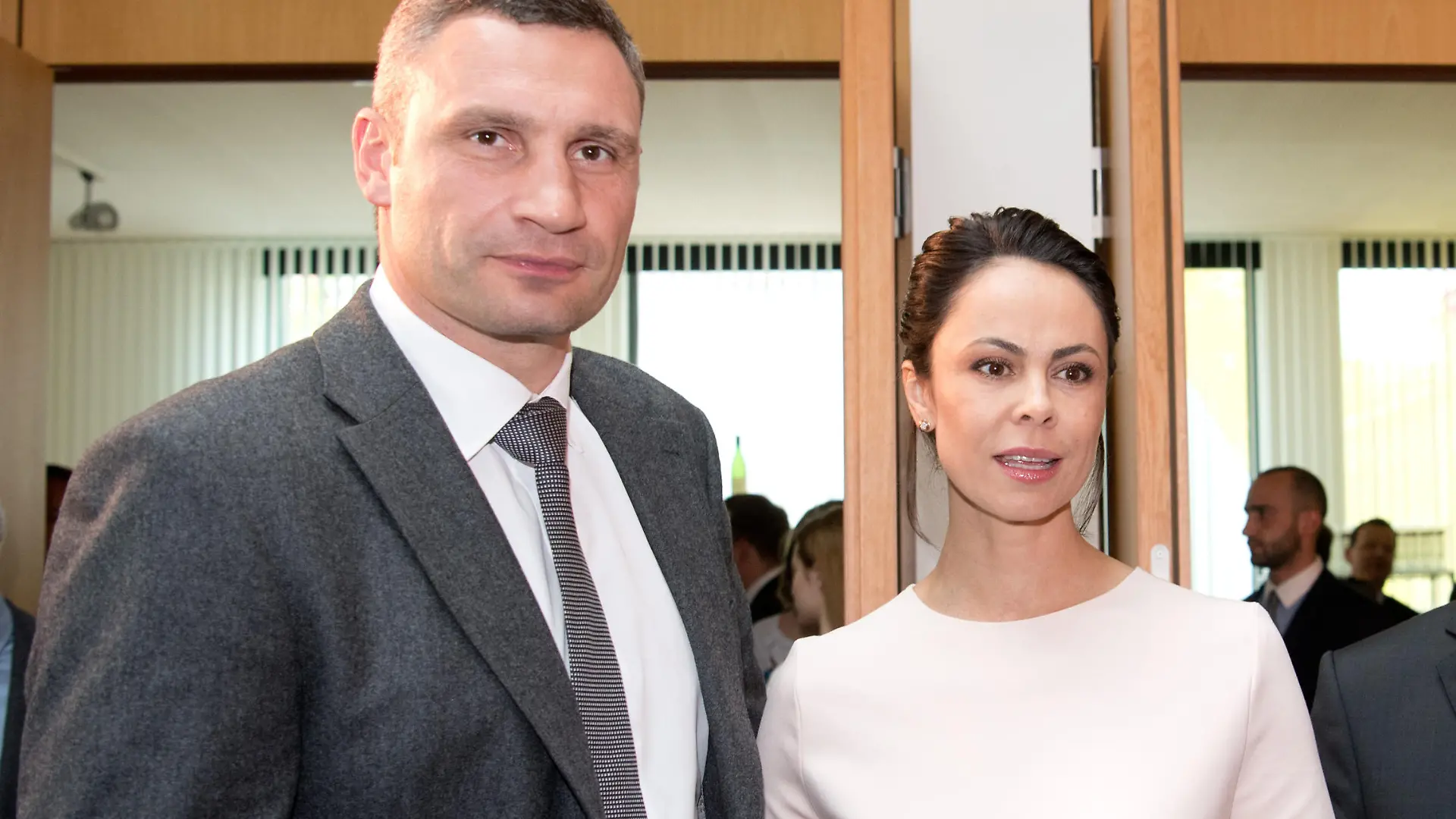 The mayor of Kiev and former boxer Vitali Klitschko and his wife Natalia with German Ambassador Ernst Reichel at a reception for the Eurovision Song Contest (ESC) at the German Embassy in Kiev, Ukraine, 11 May 2017. The Ukrainian capital of Jiev hosts this year the 62th edition of the Eurovision Song Contest (ESC). The finals will take place on 13 May. Photo: Julian Stratenschulte/dpa