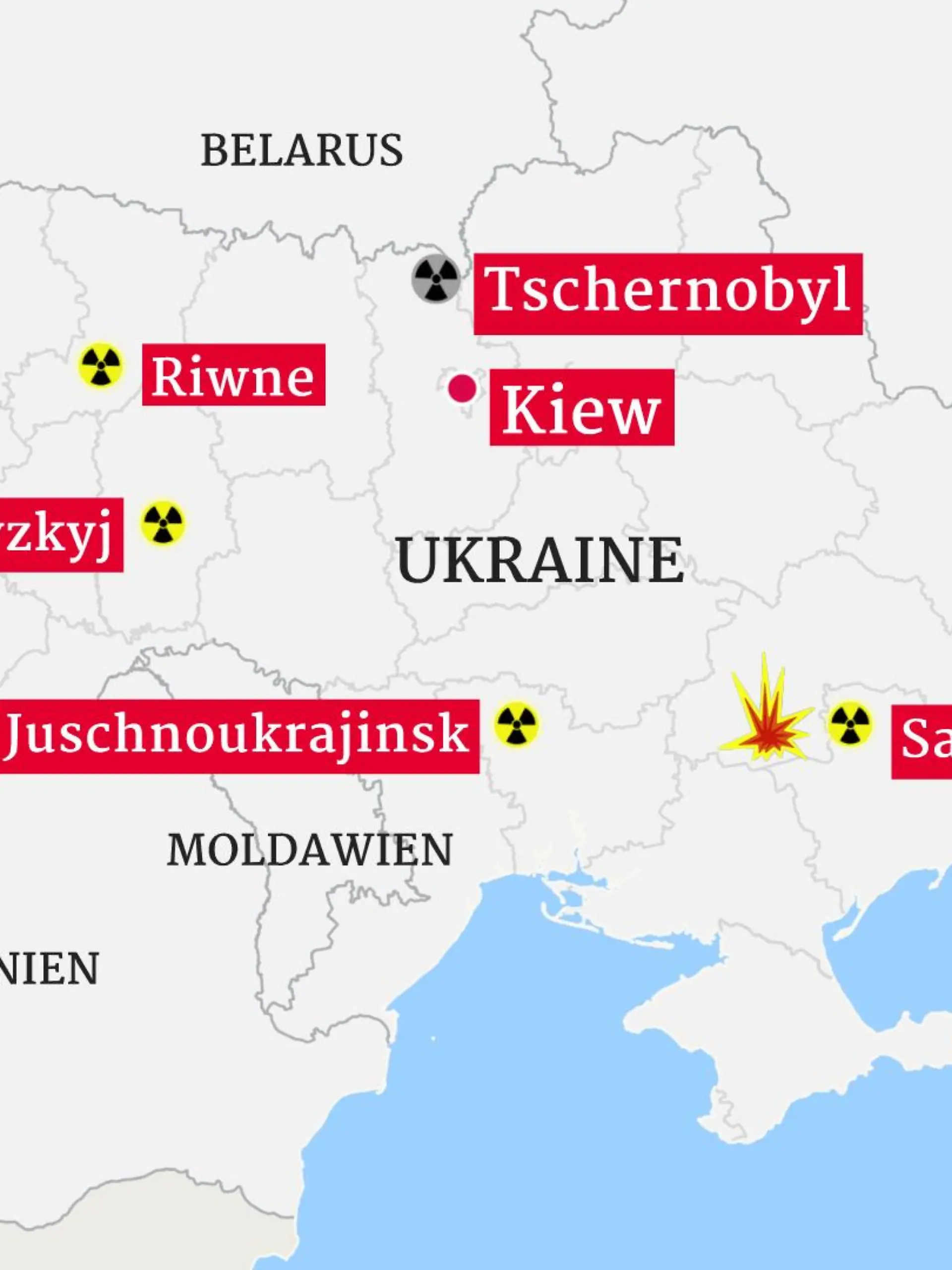 Karte mit Atomkraftwerken in der Ukraine