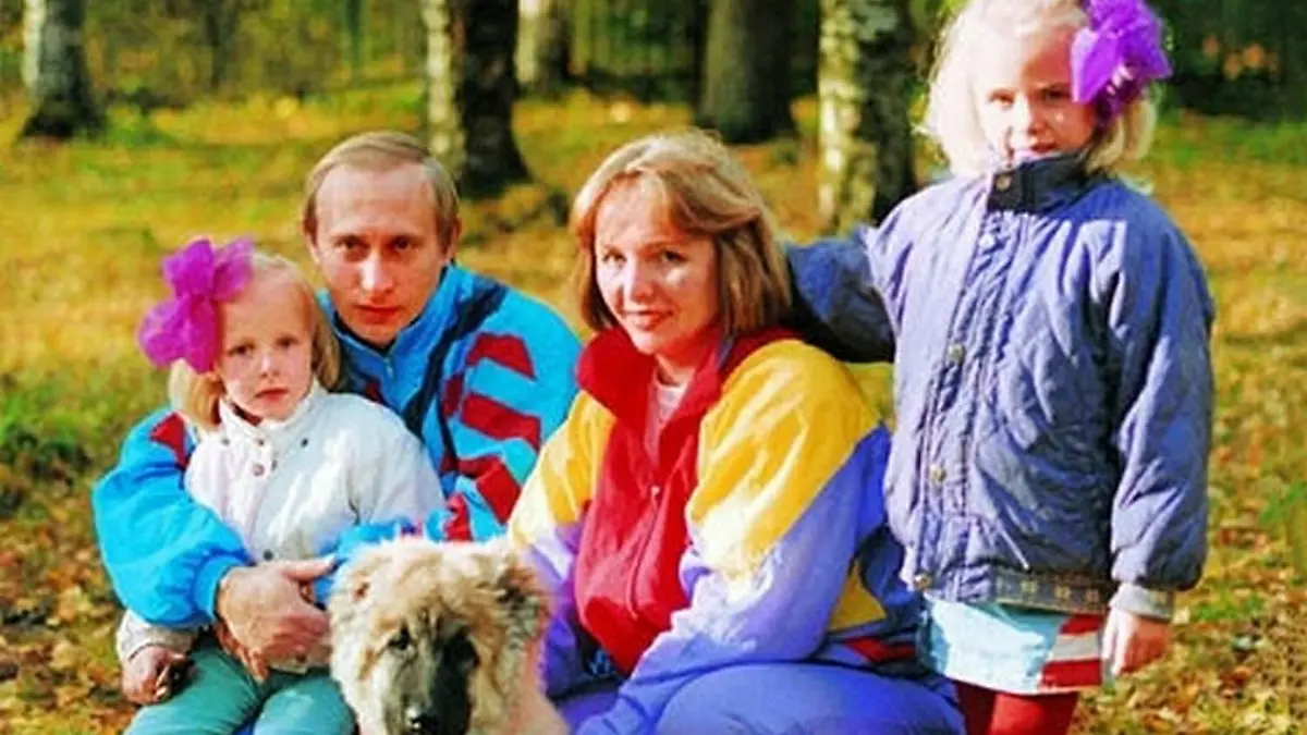 Before rising to power as one of the most infamous leaders in the world, Putin was a playful, hipster-dressing man in love. circa 1990 - Russia - Young Vladimir Putin with his wife Lyudmila and daughters