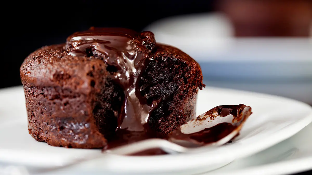 Close up Photograph of a chocolate souffle