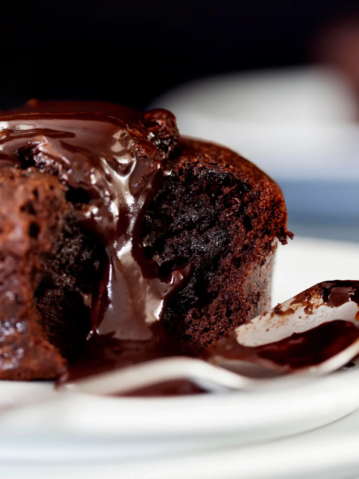 Close up Photograph of a chocolate souffle