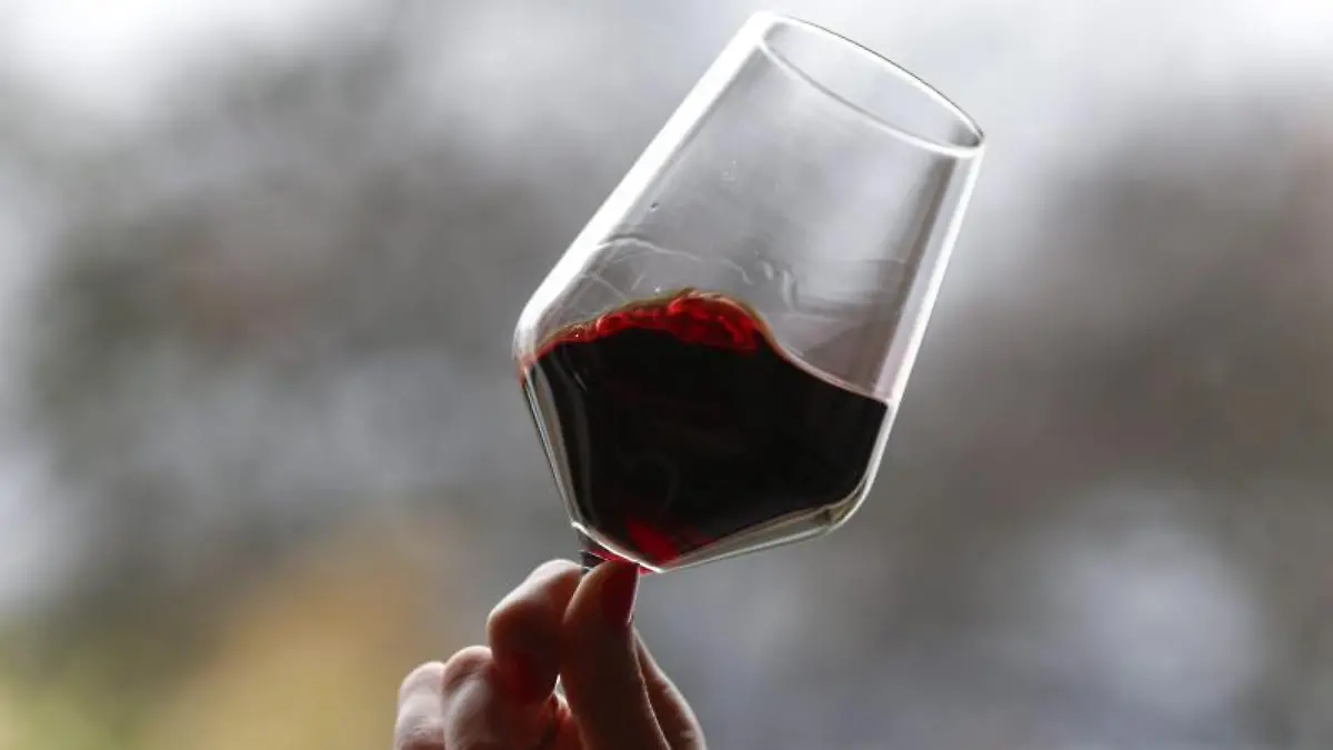 Eine Frau hält ein Glas Wein in der Hand