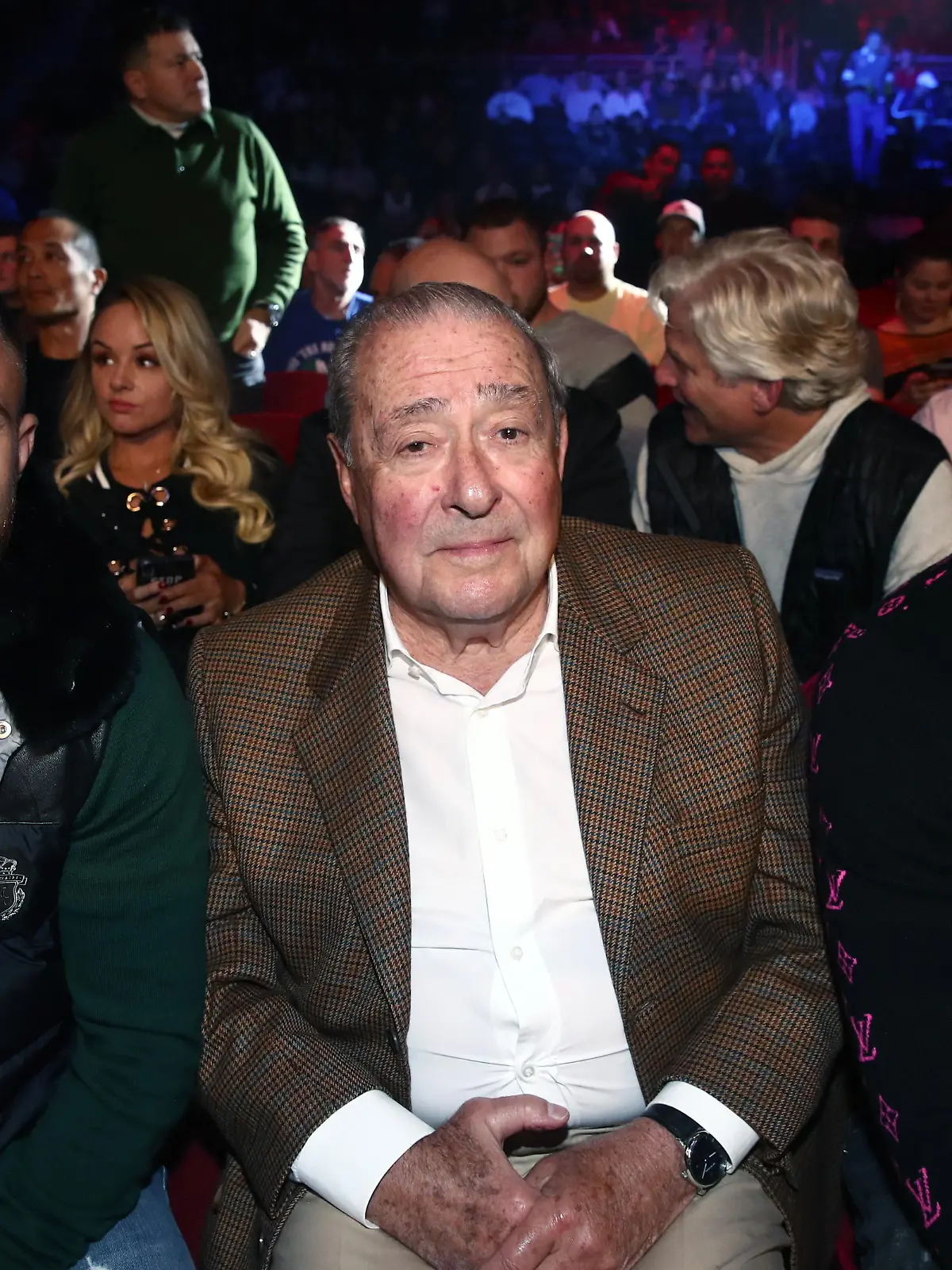 PHILADELPHIA, UNITED STATES - OCTOBER 18, 2019: Ukrainian professional boxer Vasyl Lomachenko L, US boxing promoter Robert Bob Arum C, and Ukrainian professional boxer Oleksandr Usyk before a light heavyweight world title unification boxing fight between IBF belt-holder Artur Beterbiev of Russia and WBC titlist Oleksandr Gvozdyk of Ukraine at the Liacouras Center in Philadelphia, Pennsylvania, United States. Valery Sharifulin/TASS PUBLICATIONxINxGERxAUTxONLY TS0BF6DF