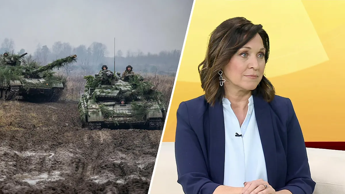 Eine Collage mit Ruth Marqurdt und einem russischen Panzer