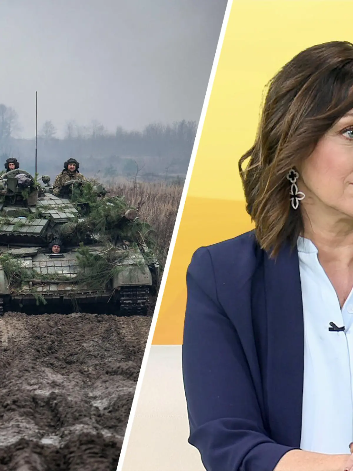 Eine Collage mit Ruth Marqurdt und einem russischen Panzer