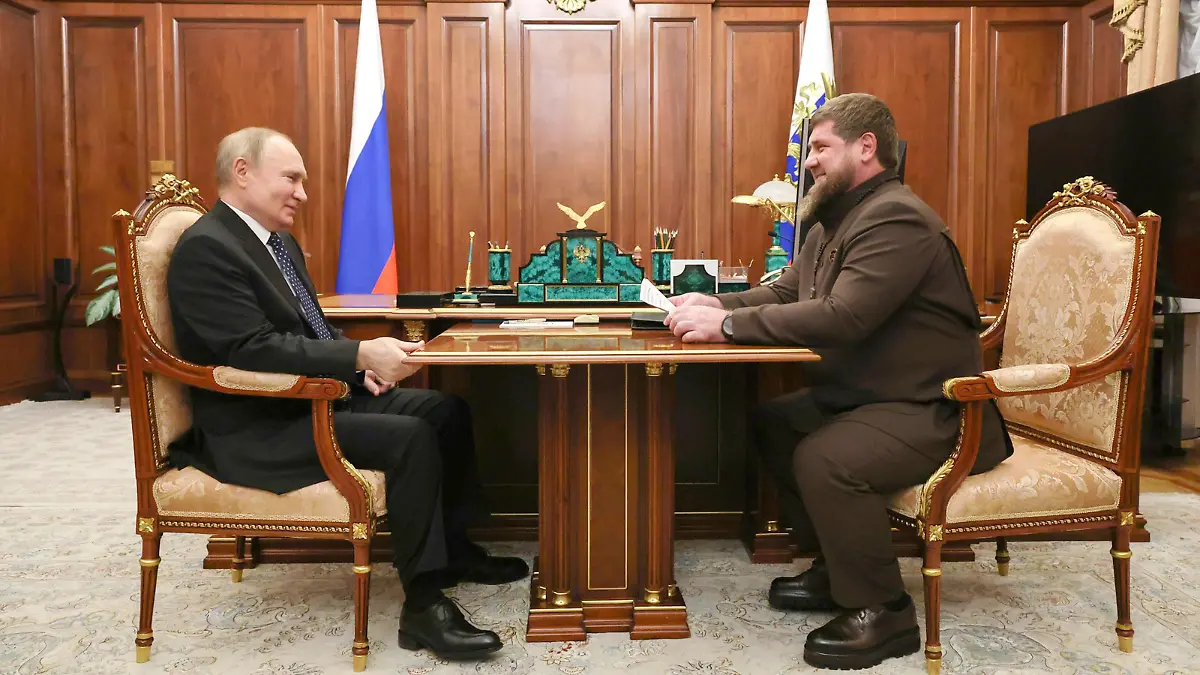 Wladimir PUTIN (Praesident Russland) trifft Tschetschenen Fuehrer Ramsan KADYROW am 13.03.2023. Meeting with Head of the Chechen Republic Ramzan Kadyrov Foto:The Kremlin Moscow via