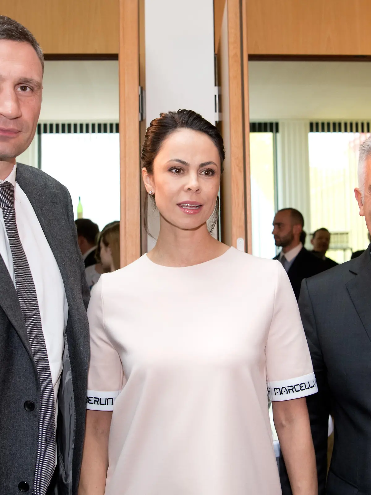 The mayor of Kiev and former boxer Vitali Klitschko and his wife Natalia with German Ambassador Ernst Reichel at a reception for the Eurovision Song Contest (ESC) at the German Embassy in Kiev, Ukraine, 11 May 2017. The Ukrainian capital of Jiev hosts this year the 62th edition of the Eurovision Song Contest (ESC). The finals will take place on 13 May. Photo: Julian Stratenschulte/dpa