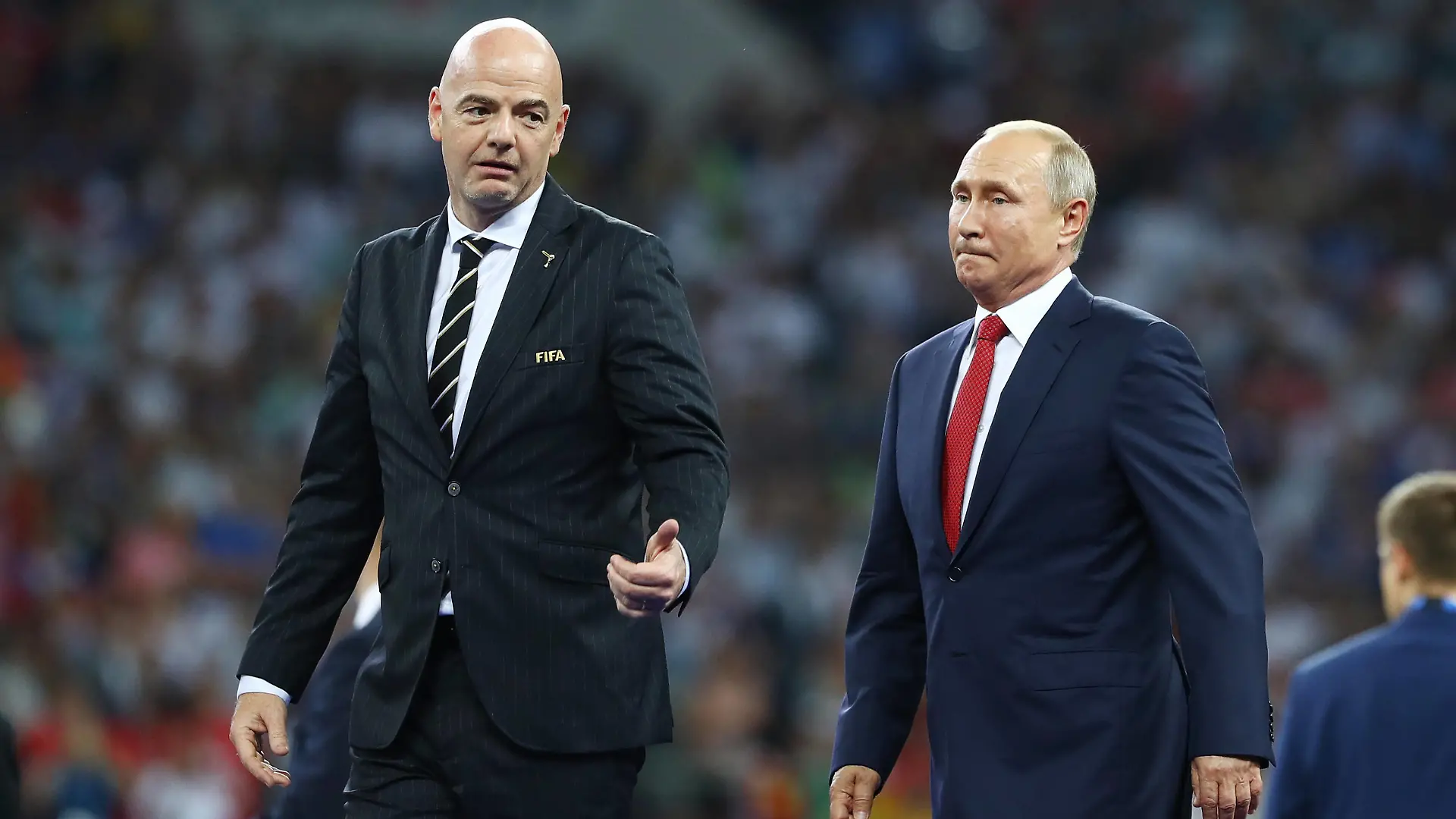  Mandatory Credit: Photo by Kieran Mcmanus/BPI/Shutterstock 9762196gt FIFA President Gianni Infantino and President of Russia Vladimir Putin France v Croatia, Final, 2018 FIFA World Cup, WM, Weltmeisterschaft, Fussball football match, Luzhniki Stadium, Moscow, Russia - 15 Jul 2018 France v Croatia, Final, 2018 FIFA World Cup football match, Luzhniki Stadium, Moscow, Russia - 15 Jul 2018 PUBLICATIONxINxGERxSUIxAUTXHUNxGRExMLTxCYPxROMxBULxUAExKSAxONLY Copyright: xKieranxMcmanus/BPI/Shutterstockx 9762196gt