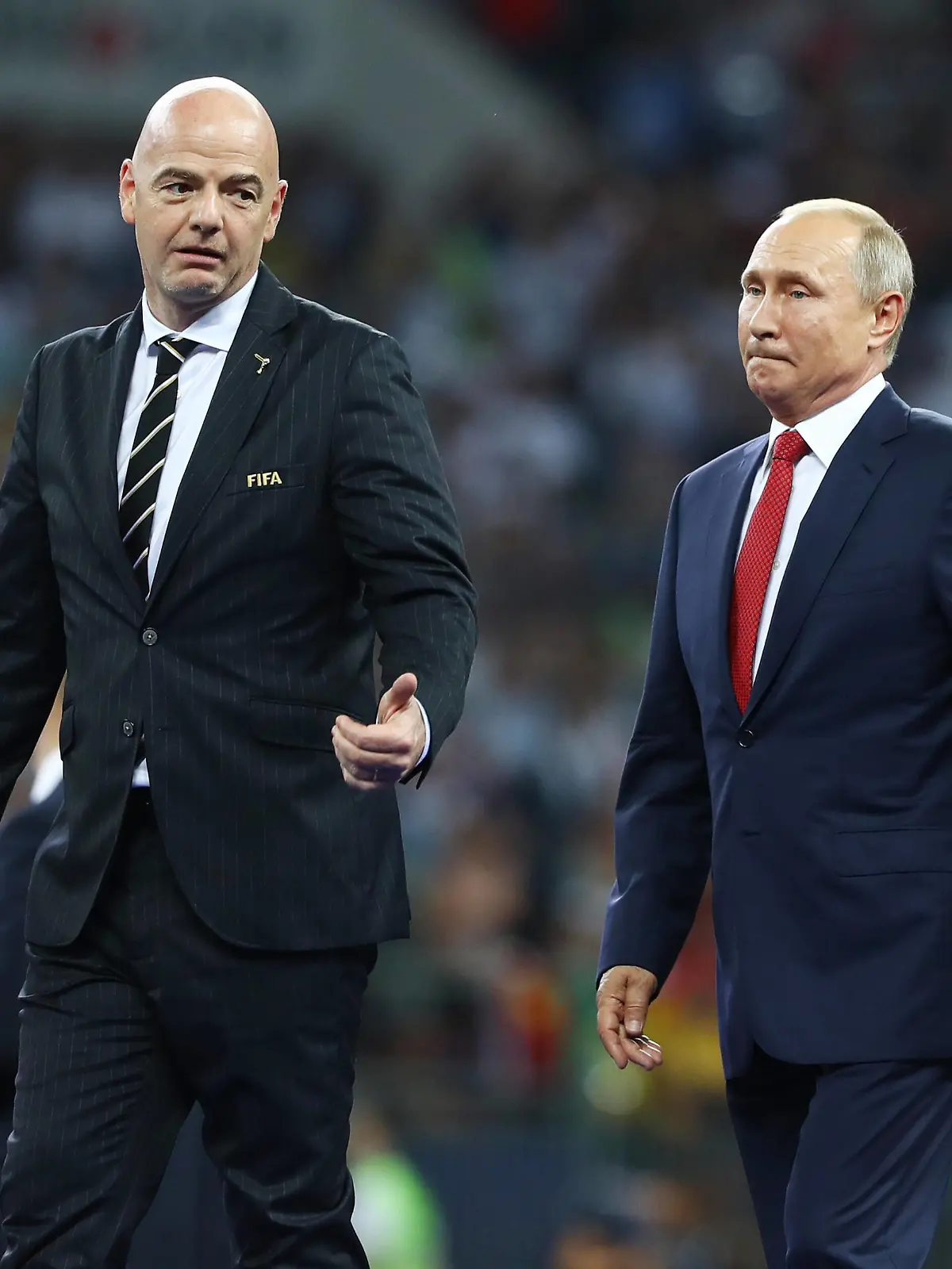  Mandatory Credit: Photo by Kieran Mcmanus/BPI/Shutterstock 9762196gt FIFA President Gianni Infantino and President of Russia Vladimir Putin France v Croatia, Final, 2018 FIFA World Cup, WM, Weltmeisterschaft, Fussball football match, Luzhniki Stadium, Moscow, Russia - 15 Jul 2018 France v Croatia, Final, 2018 FIFA World Cup football match, Luzhniki Stadium, Moscow, Russia - 15 Jul 2018 PUBLICATIONxINxGERxSUIxAUTXHUNxGRExMLTxCYPxROMxBULxUAExKSAxONLY Copyright: xKieranxMcmanus/BPI/Shutterstockx 9762196gt