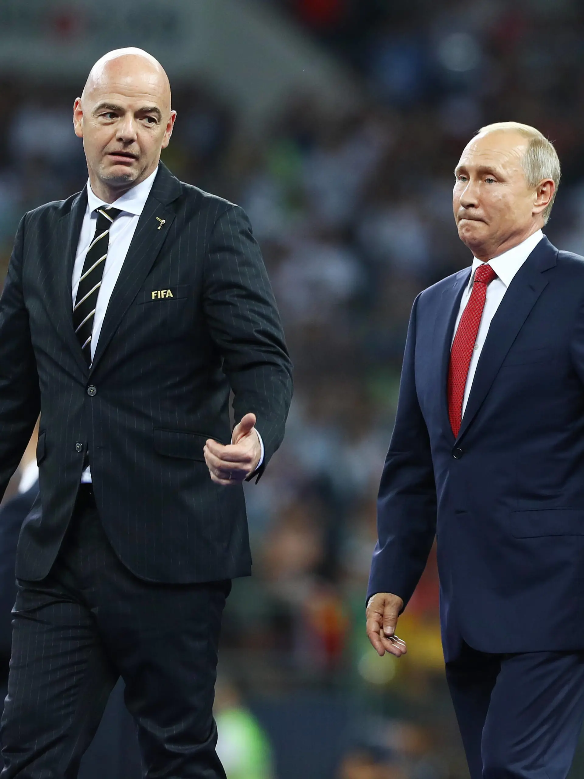  Mandatory Credit: Photo by Kieran Mcmanus/BPI/Shutterstock 9762196gt FIFA President Gianni Infantino and President of Russia Vladimir Putin France v Croatia, Final, 2018 FIFA World Cup, WM, Weltmeisterschaft, Fussball football match, Luzhniki Stadium, Moscow, Russia - 15 Jul 2018 France v Croatia, Final, 2018 FIFA World Cup football match, Luzhniki Stadium, Moscow, Russia - 15 Jul 2018 PUBLICATIONxINxGERxSUIxAUTXHUNxGRExMLTxCYPxROMxBULxUAExKSAxONLY Copyright: xKieranxMcmanus/BPI/Shutterstockx 9762196gt