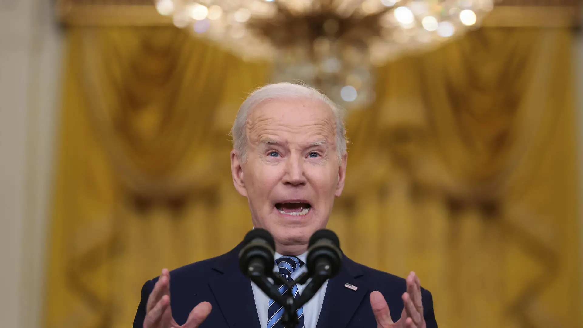  President Joe Biden delivers a statement on Russia and Ukraine in the East Room of the White House in Washington, DC on Thursday, February 24, 2022. The Biden administration called Russia s attack on the Ukraine unprovoked and unjustified and announced new sanctions against Russia. PUBLICATIONxINxGERxSUIxAUTxHUNxONLY WASP2022022403 OliverxContreras